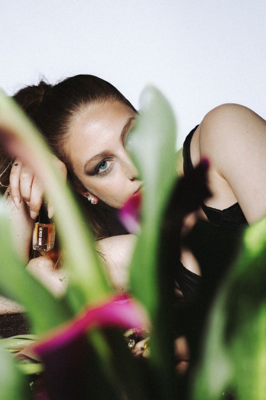 model behind flowers