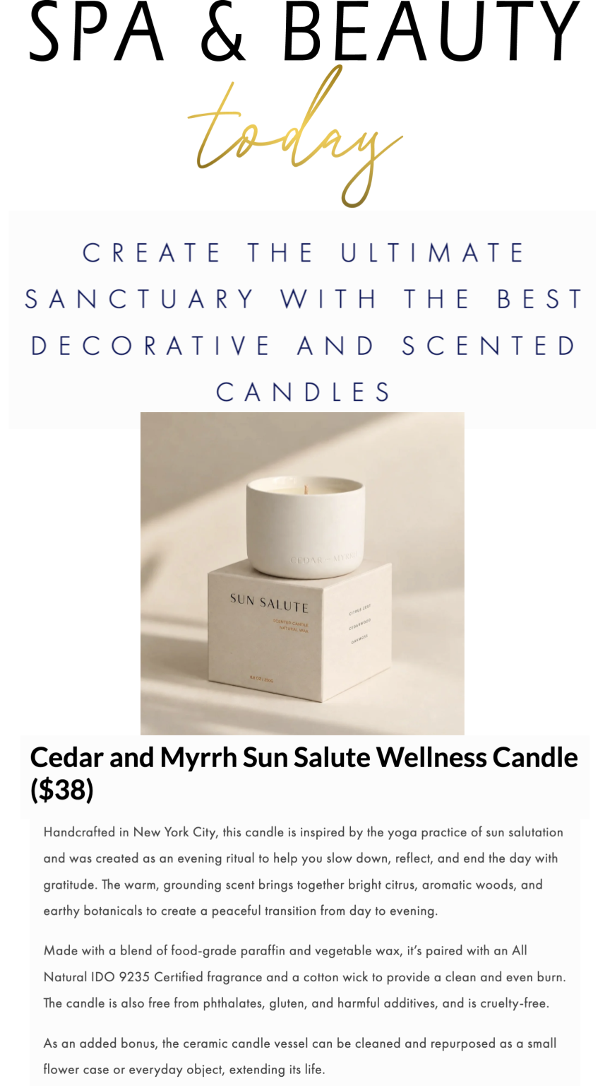 Cedar & Myrrh's new wellness candle launches are covered by Spa & Beauty Today