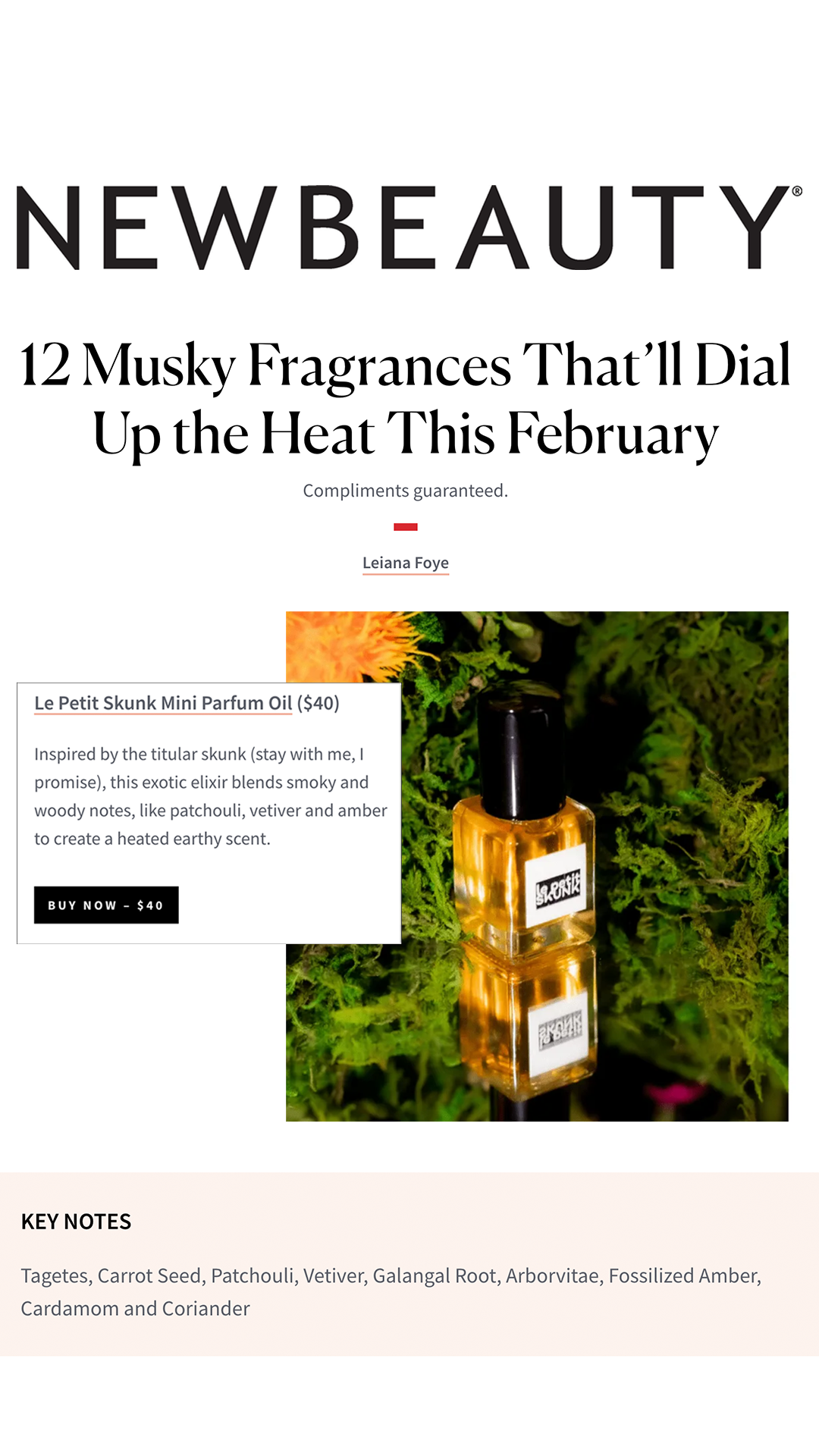 NewBeauty lists Le Petit Skunk as one of their top musky fragrances of the season