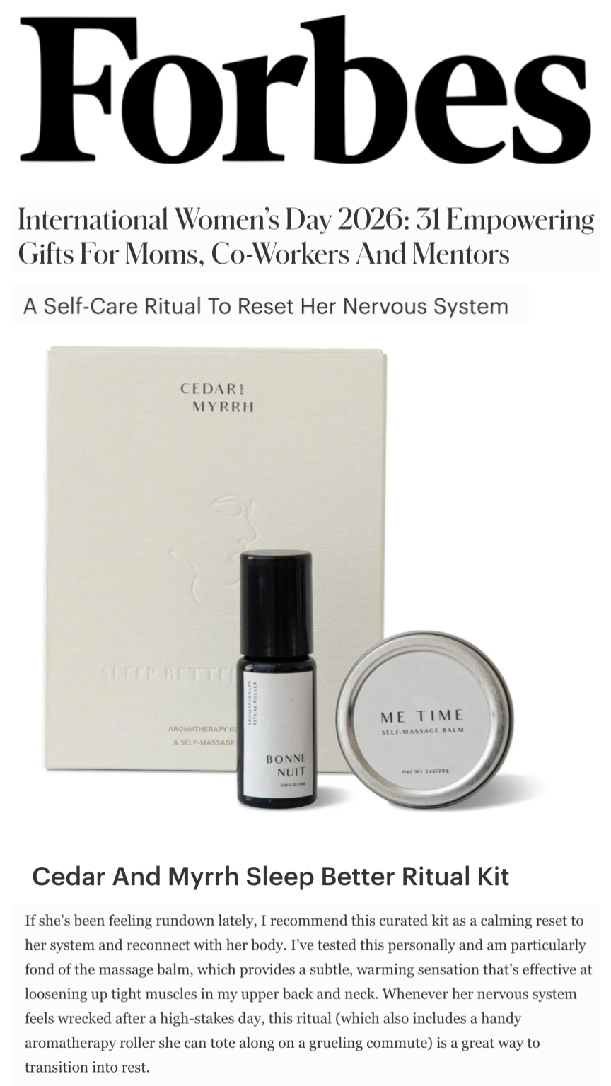 Cedar & Myrrh's Sleep Better Ritual Kit is listed as one of the best female-founded products to purchase during International Women's Month