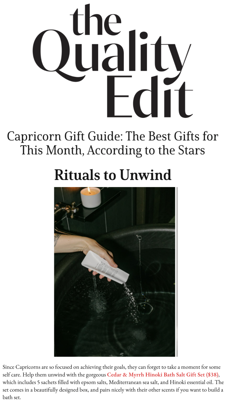 Cedar & Myrrh's Hinoki bath products are named some of The Quality Edit's favorite new launches