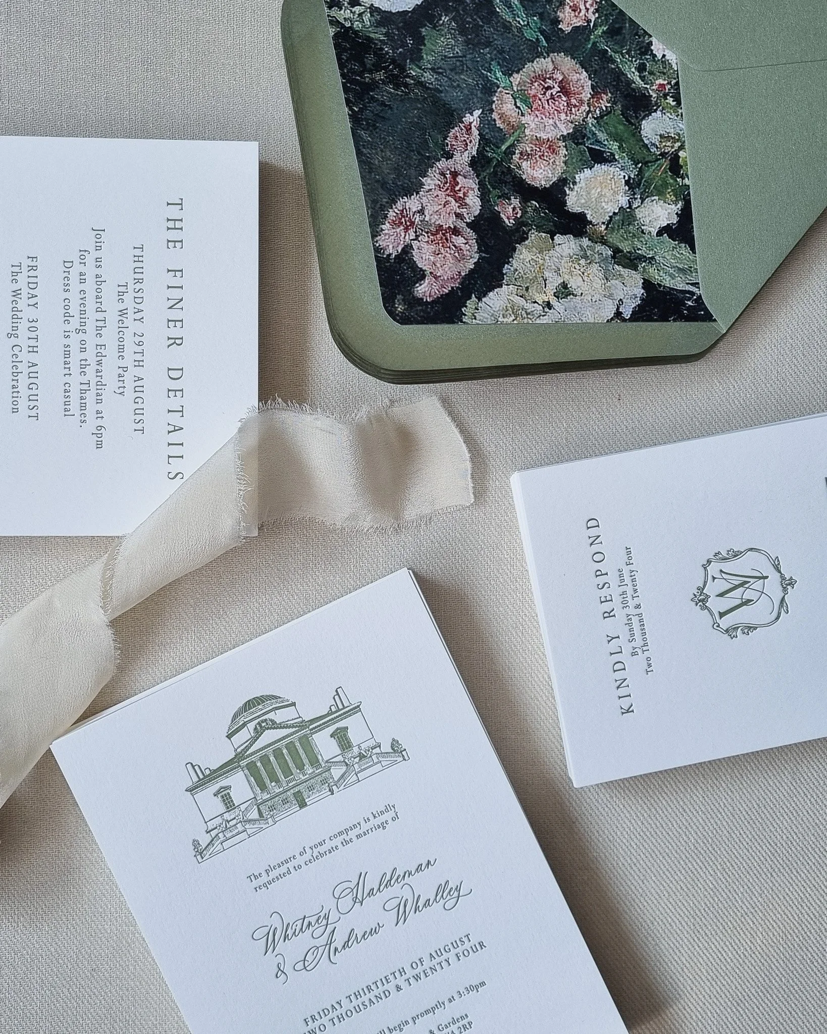letterpress wedding invitation with venue illustration