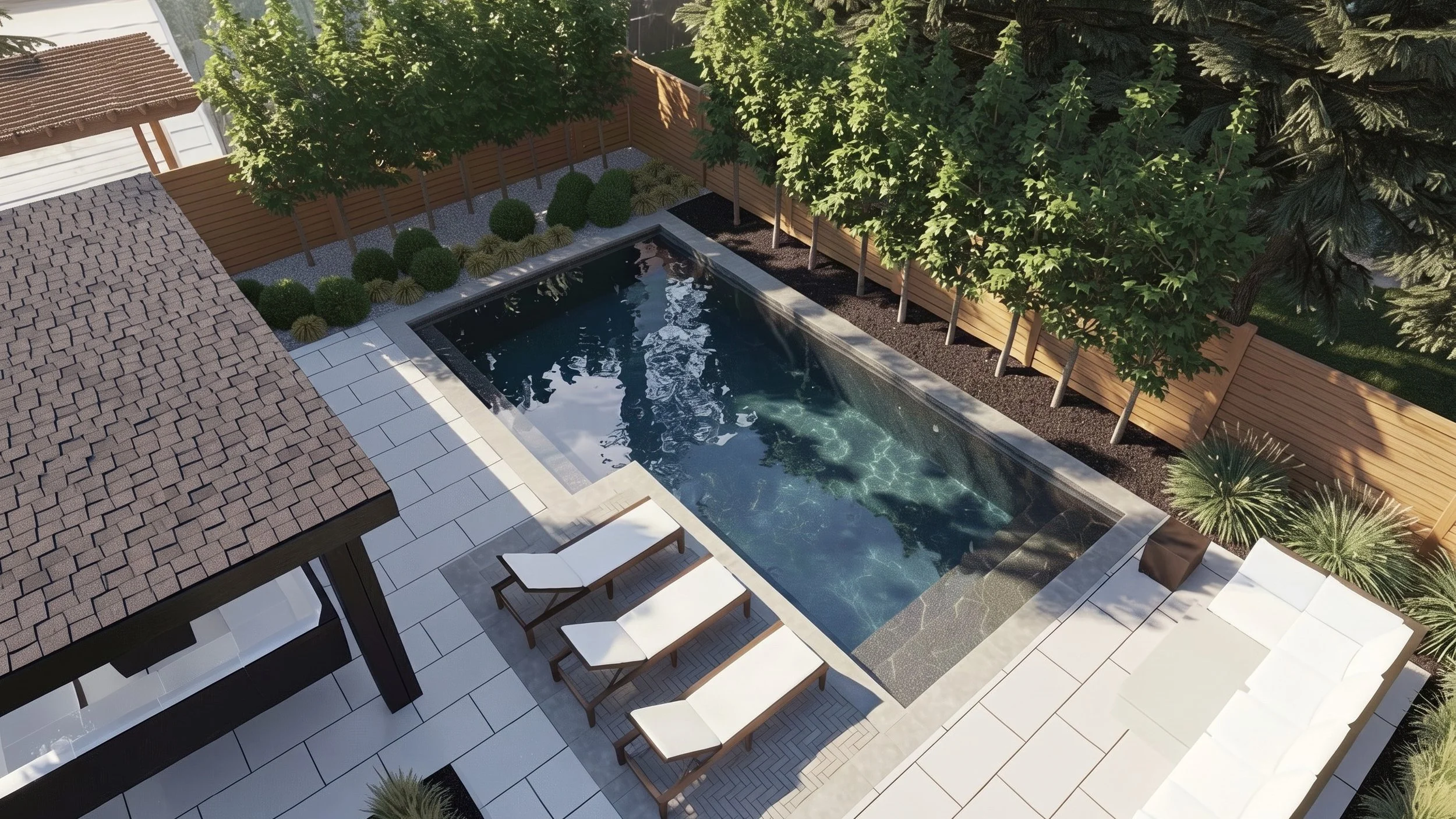 Client: We want a modern backyard that's private, functional, and beautiful... especially in the middle of downtown Toronto.

Us: Easy. ✅

Client: We'd love lots of entertaining space.

Us: Done. ✅

Client: And plenty of privacy from the neighbours.
