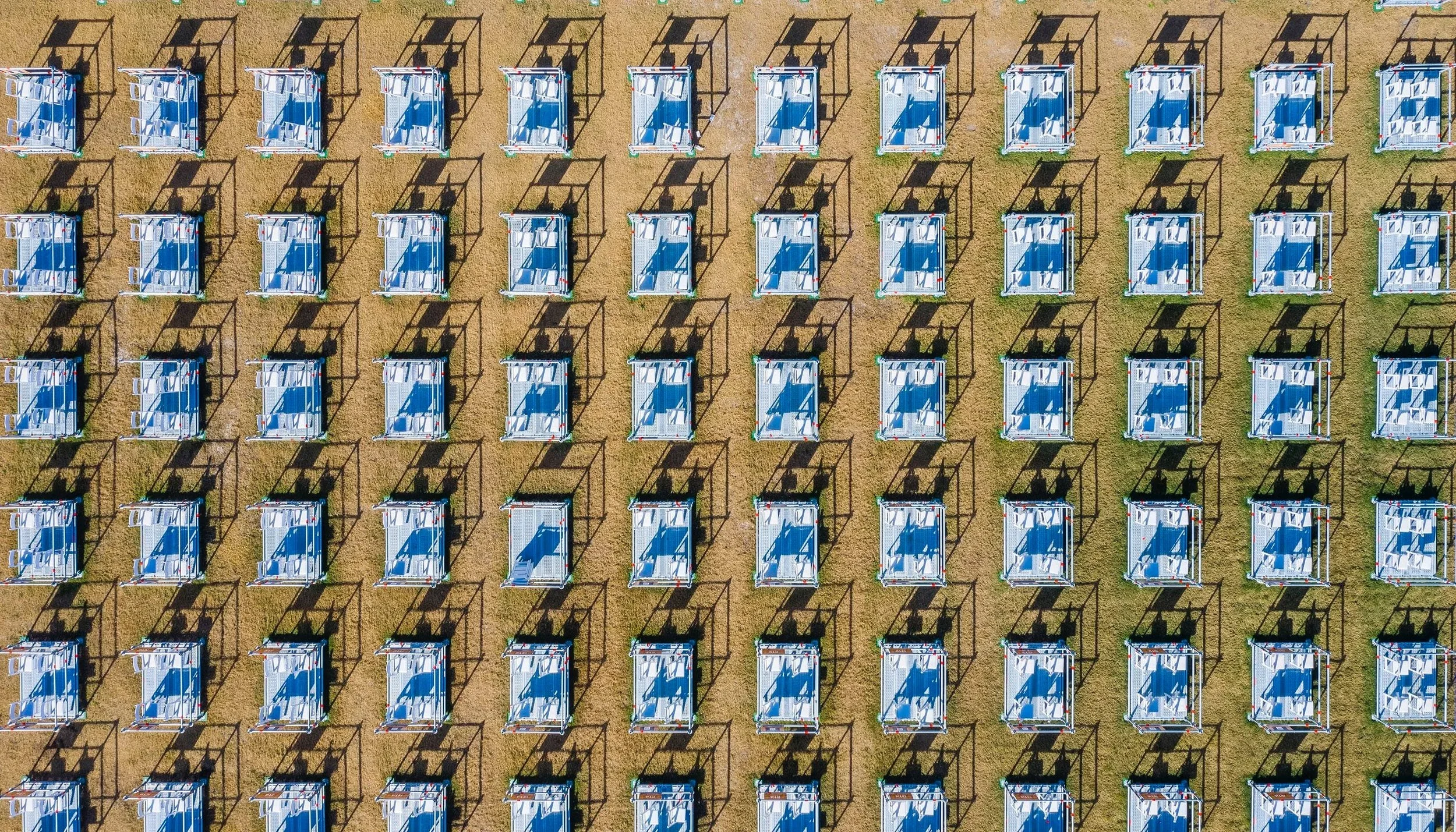 Aerial photo of grid of box seats during Frontyard Festival