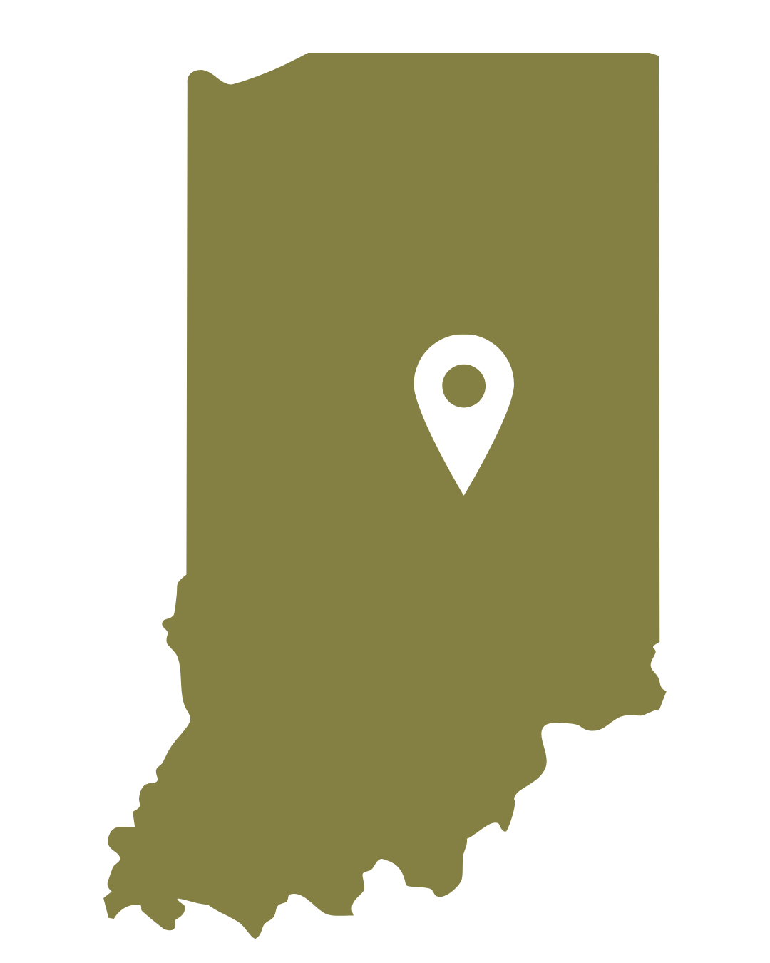 Map of Indiana with a location pin near the middle of the state.