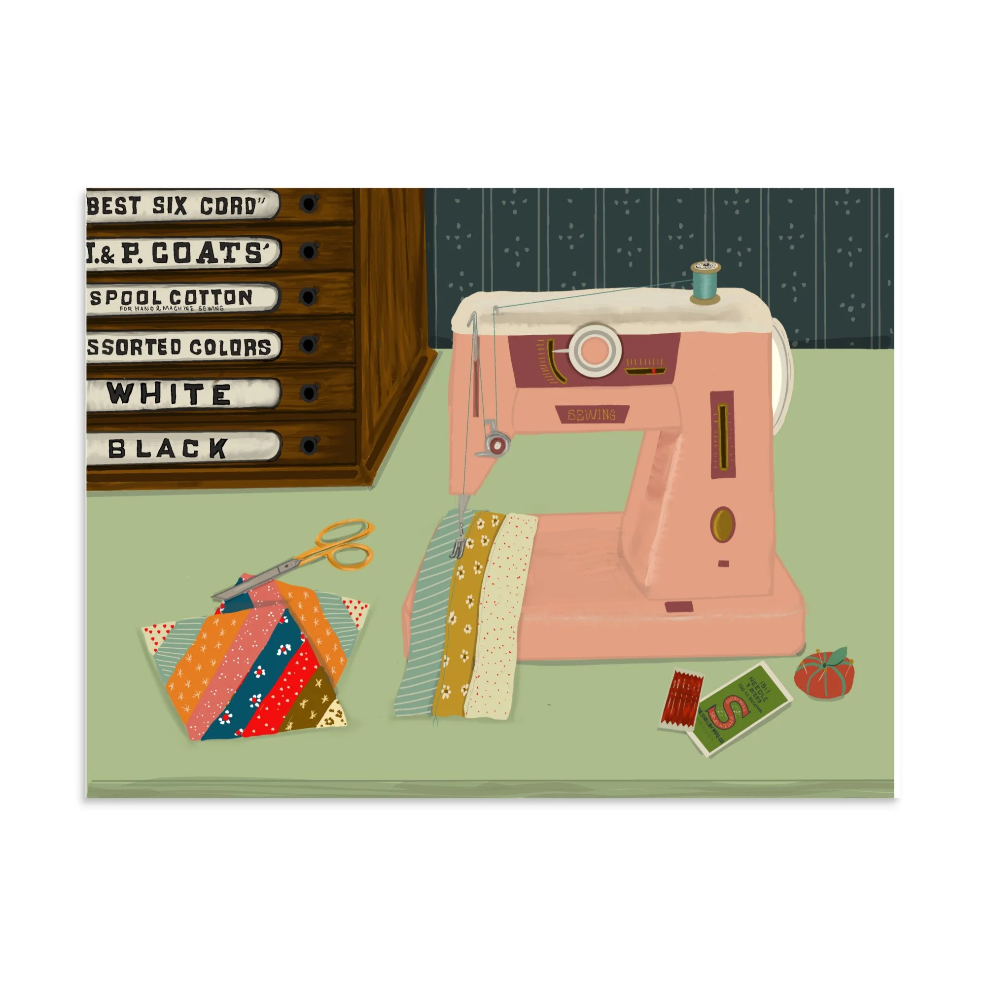 Vintage Sewing Machine Art Print | Quilting, Sewing Illustration (Unframed)