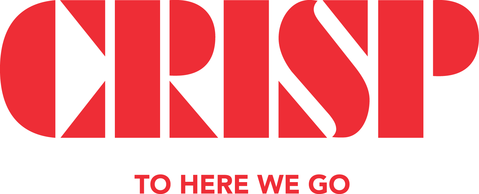 The image features the Crisp logo in large red letters, with the phrase "TO HERE WE GO" in red text underneath.