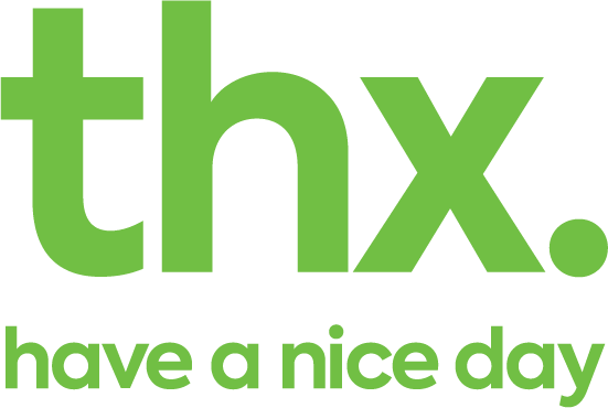 Green text says 'thx.' and below it, smaller green text says 'have a nice day' on a black background. This is the ths. logo.