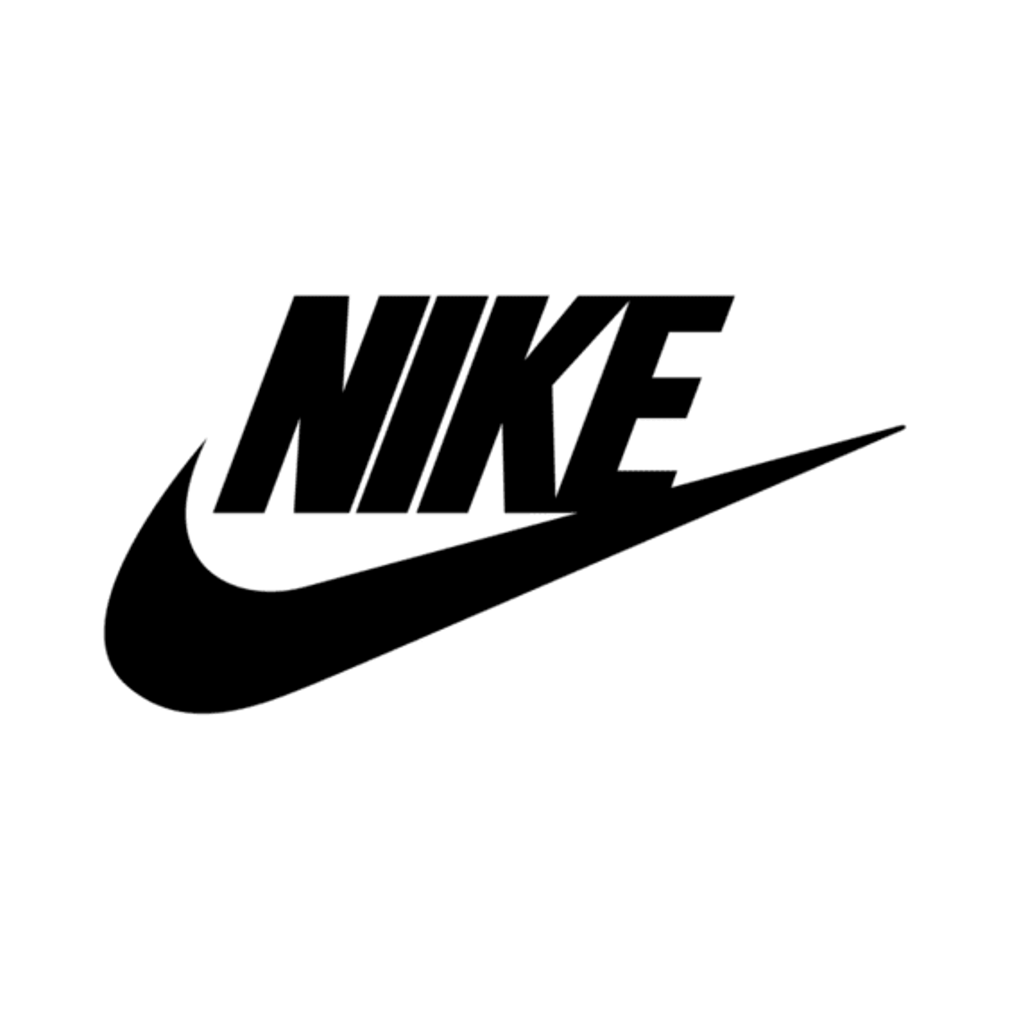 Black Nike logo with bold, stylized font and swoosh