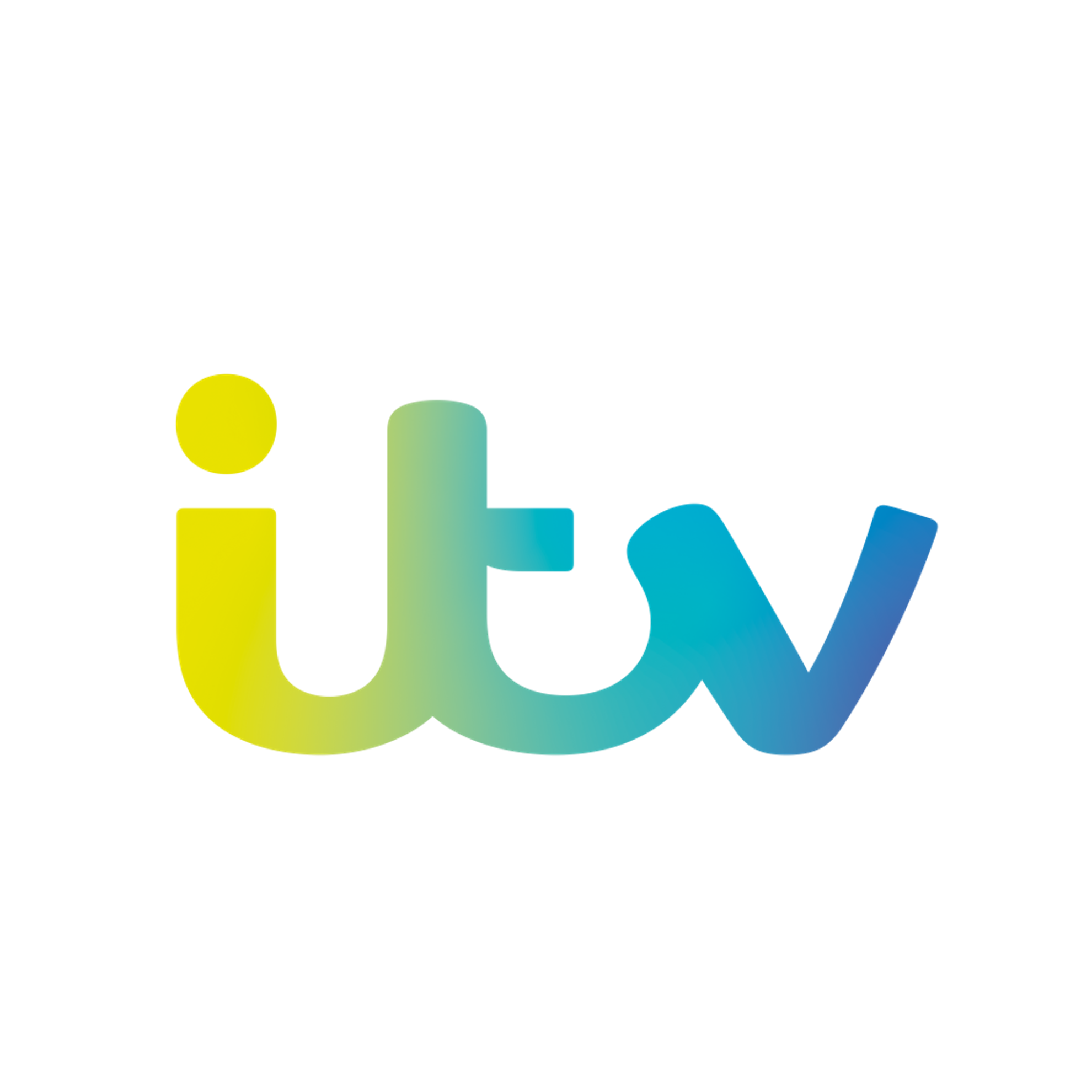 A digital illustration of ITV's logo featuring various shades of blue, green, yellow, and purple.
