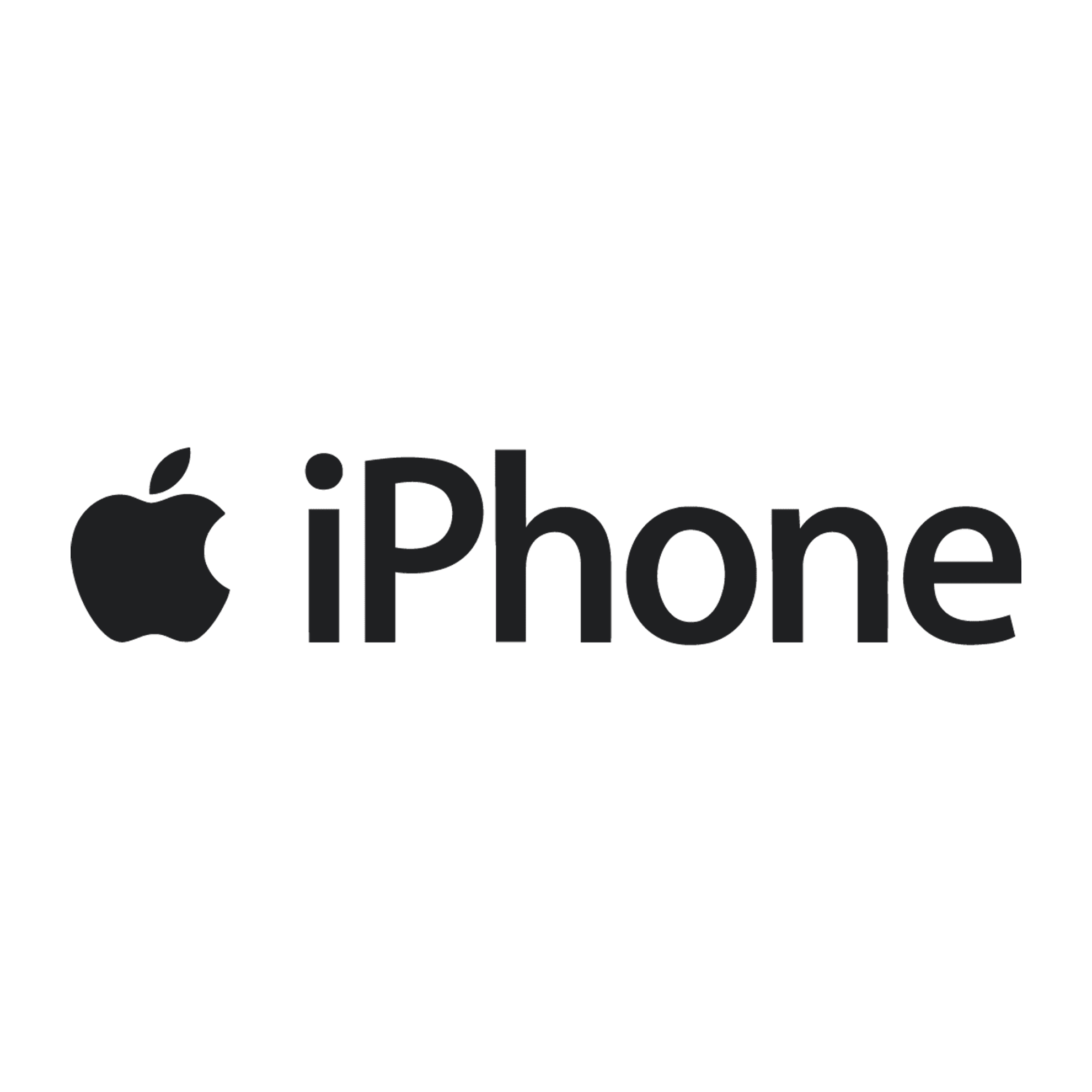Black Apple iPhone logo with the text 'iPhone' in black.