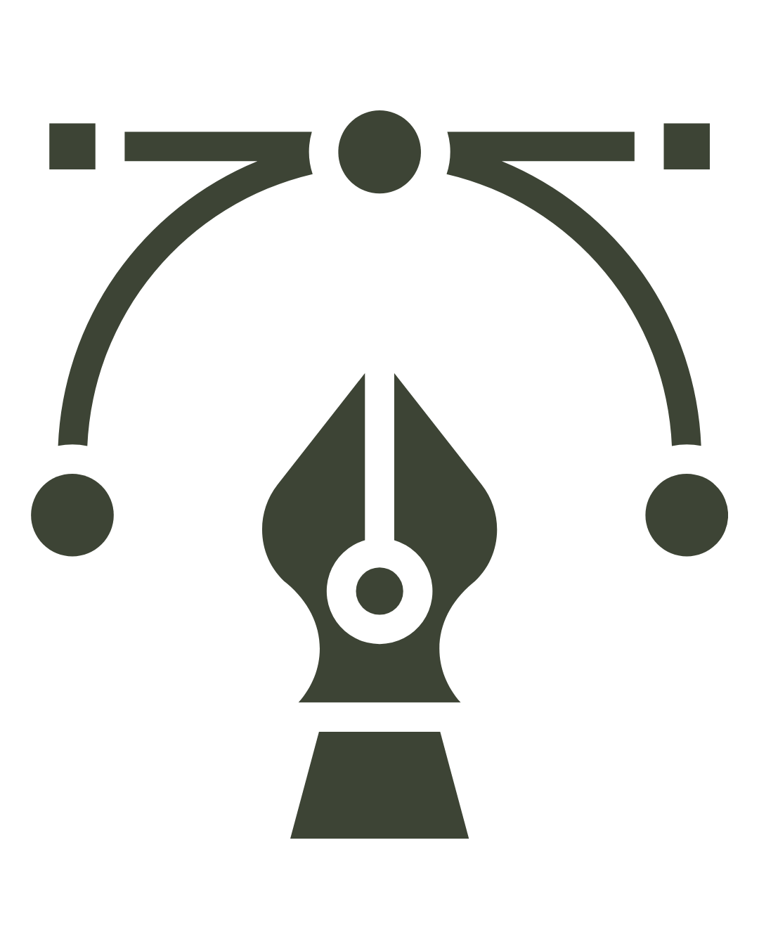 Icon of a fountain pen nib with a semi-circular design above it, resembling a graphic editing tool's adjustment handles.
