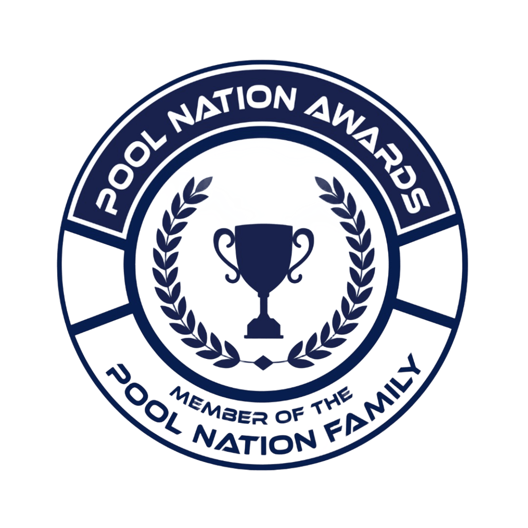 Emblem of the Pool Pool Nation Awards, featuring a trophy surrounded by laurel leaves, with text indicating membership in the Pool Nation family.