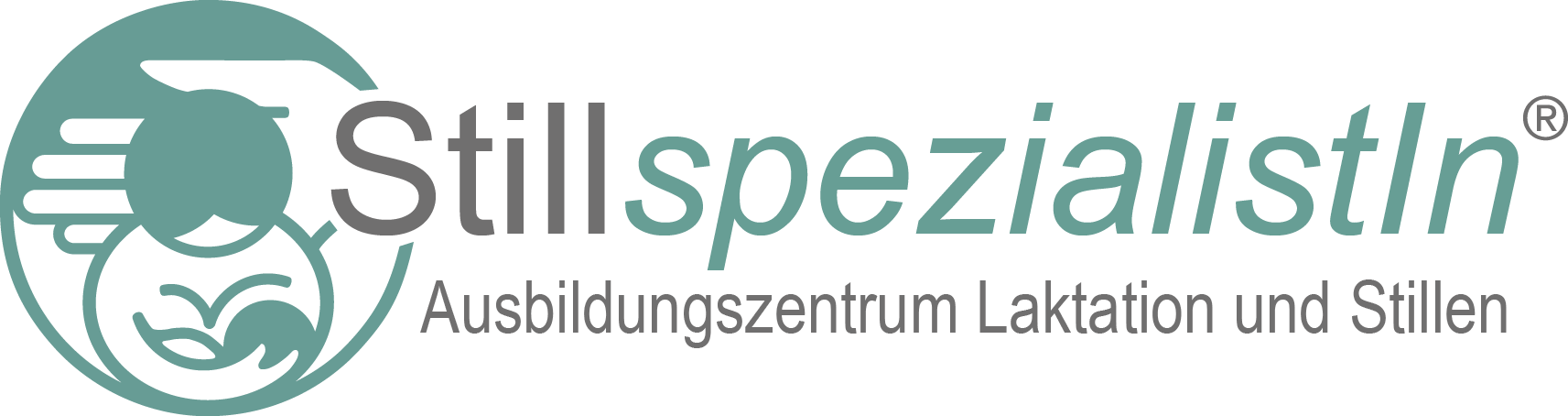 Logo mit einem stilisierten Baby und einem Stillkissen, Text: 'Still spezialistin - Ausbildungszentrum Laktation und Stillen'