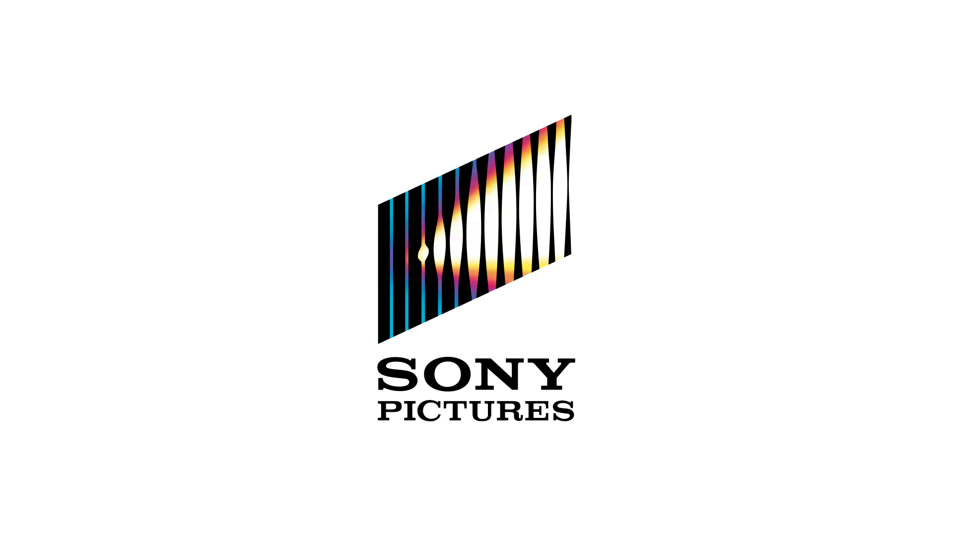 3D abstract art with vertical rainbow-colored bars and a metallic base on a black background.