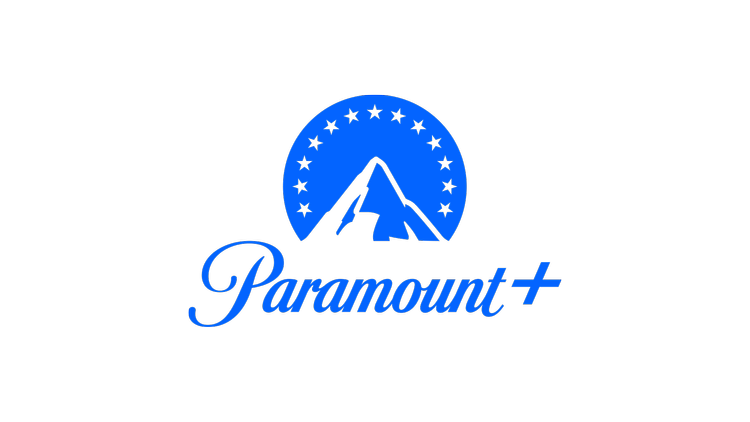 A modified Paramount logo with a blue mountain and arc, and the word 'Paramount+' in blue text.
