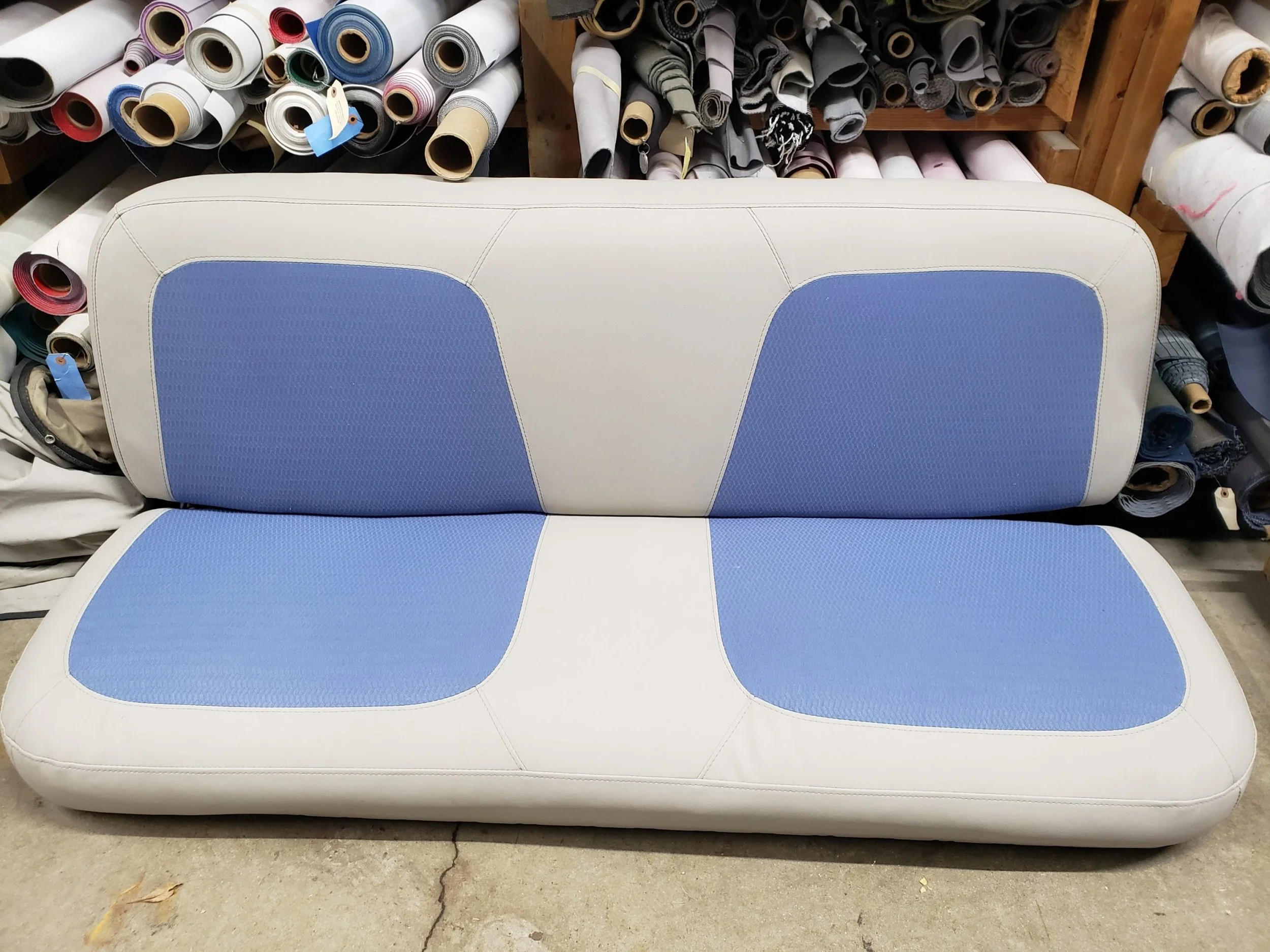 White & blue vintage bench seat