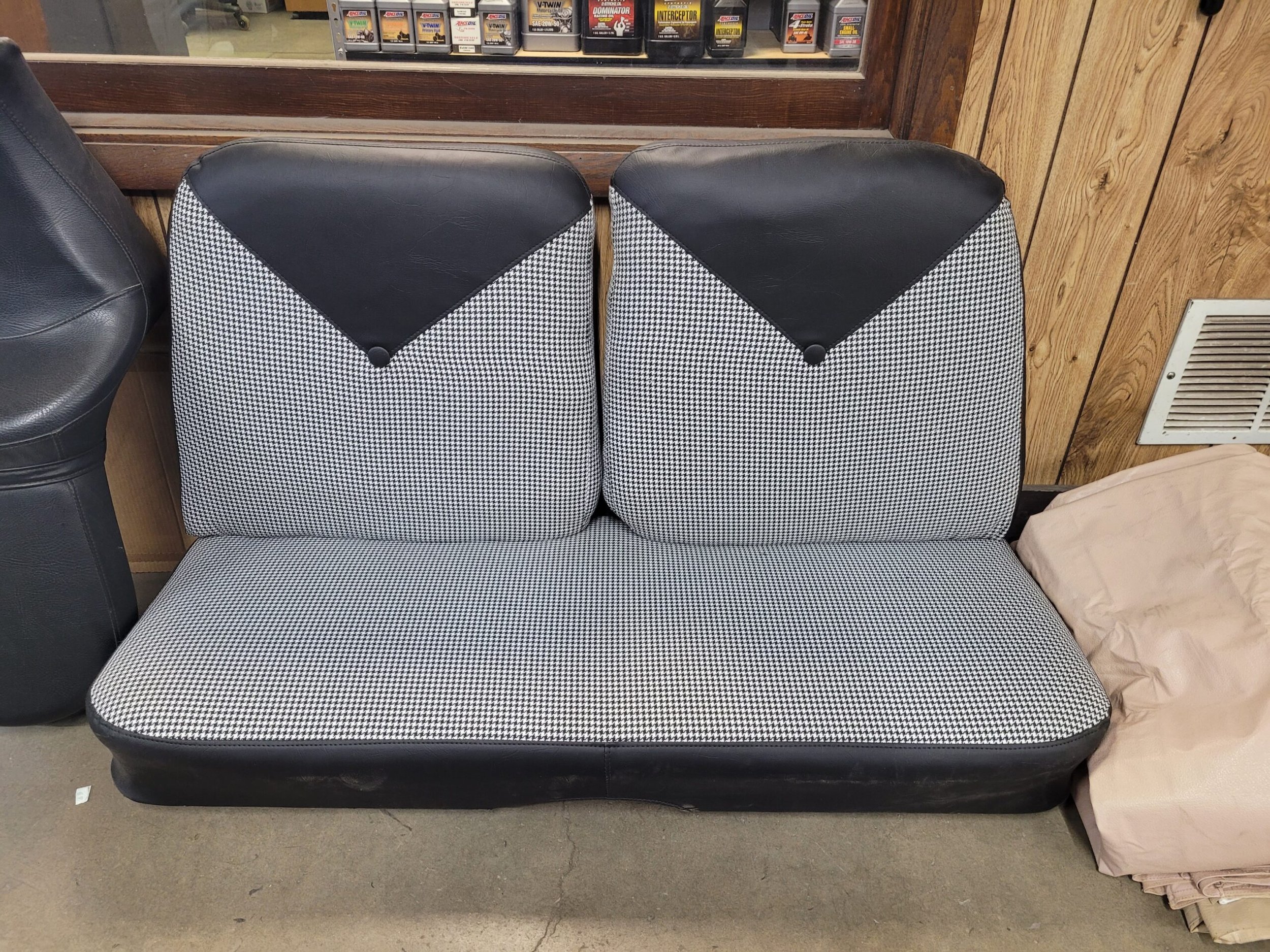 Vintage Nash black and white checkered bench seat. 