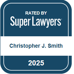 A badge indicating the rating by Super Lawyers, with the name Christopher J. Smith and the year 2025.