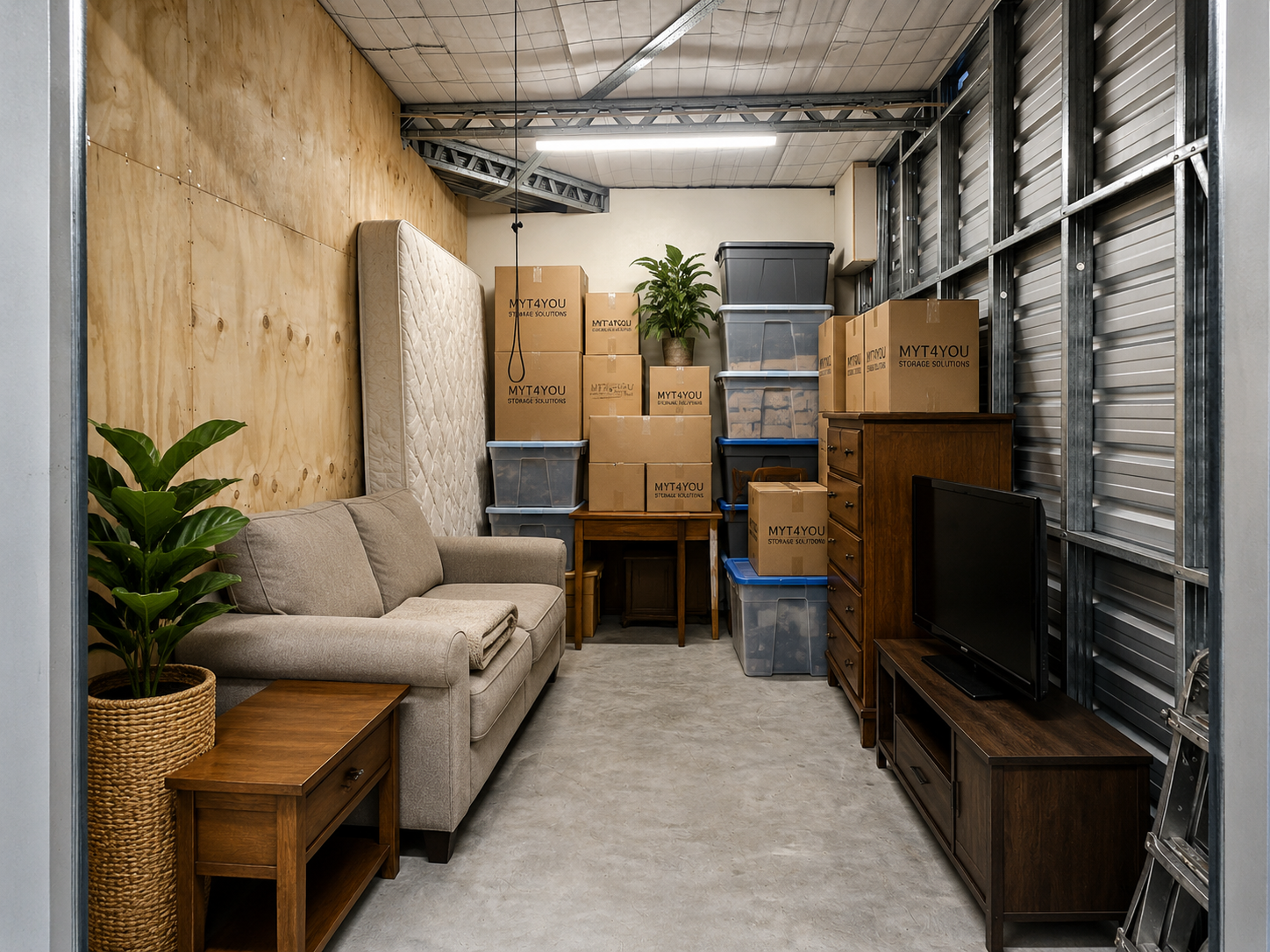 Household storage unit at Myt4you Storage Ravenswood storing furniture, moving boxes, household goods and personal belongings in a secure alarmed storage unit.