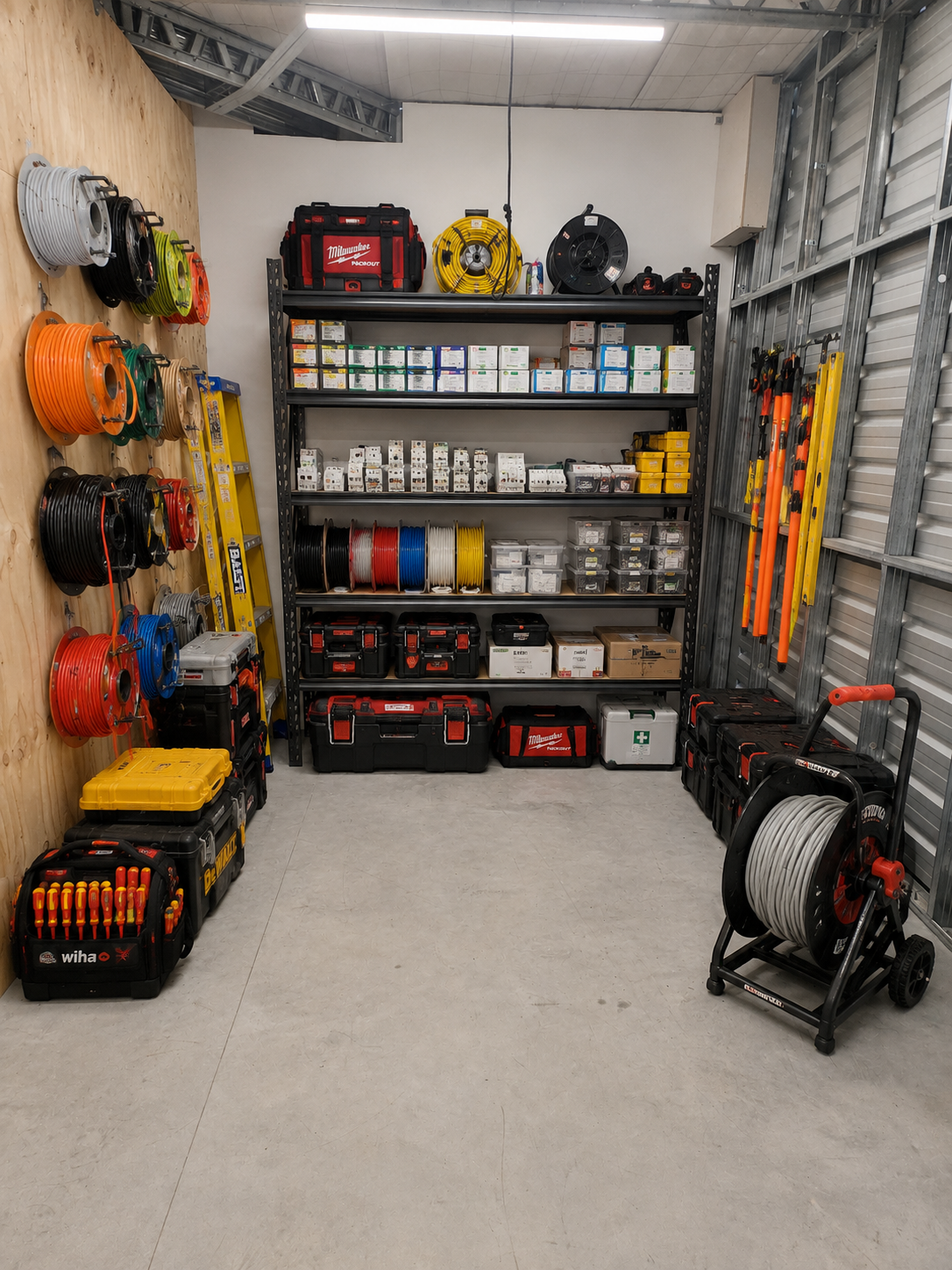 Secure electrician tool storage at Myt4you Storage Ravenswood with space for tools, equipment, cable reels, stock and work materials in alarmed storage units.
