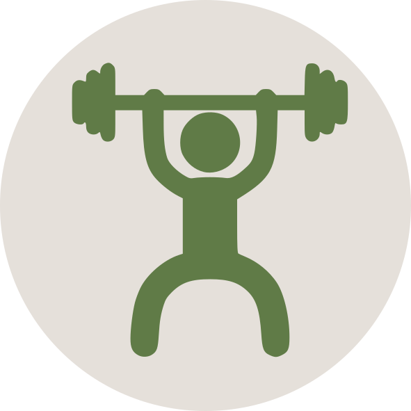 Icon of a person lifting a barbell with weights.