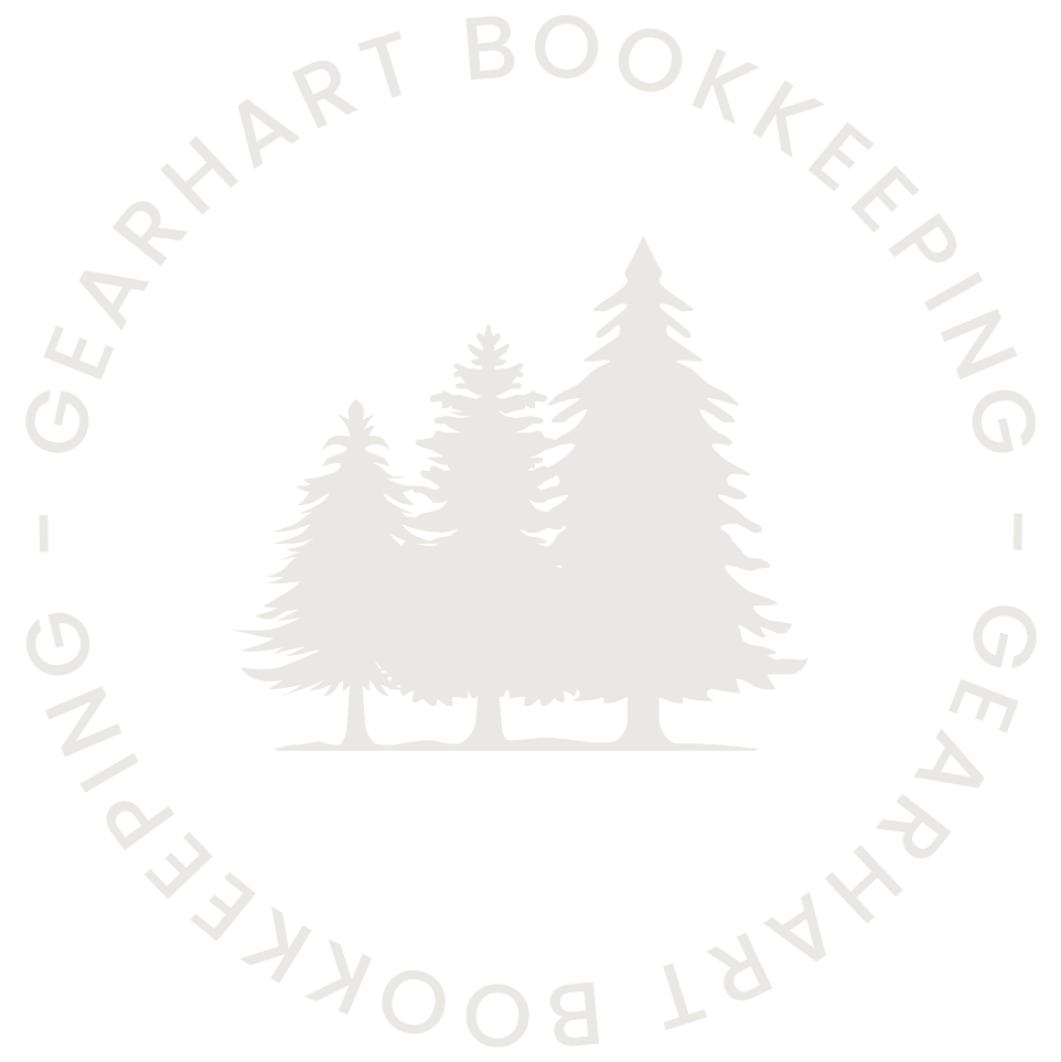 Logo for Geart Bokeh Printing featuring a circle of white pine trees on a black background with the company name curved along the top and bottom of the circle.