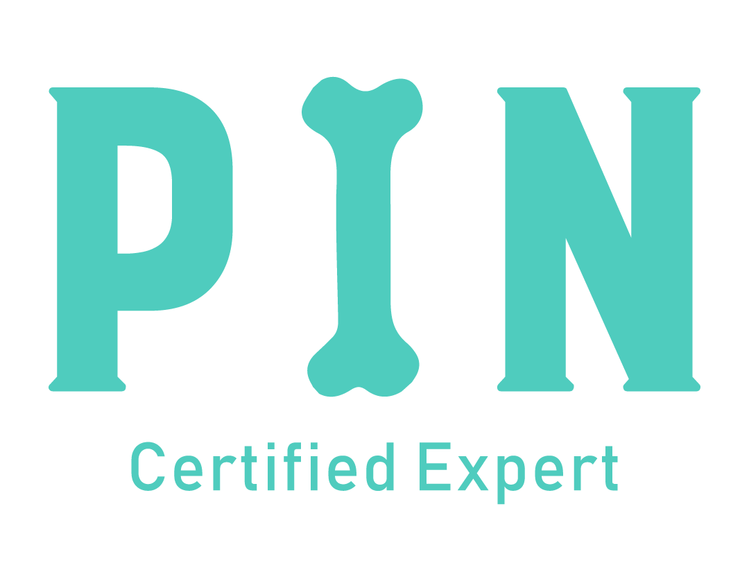 Logo with the word PIN and a bone icon in between, and the text 'Certified Expert' underneath.