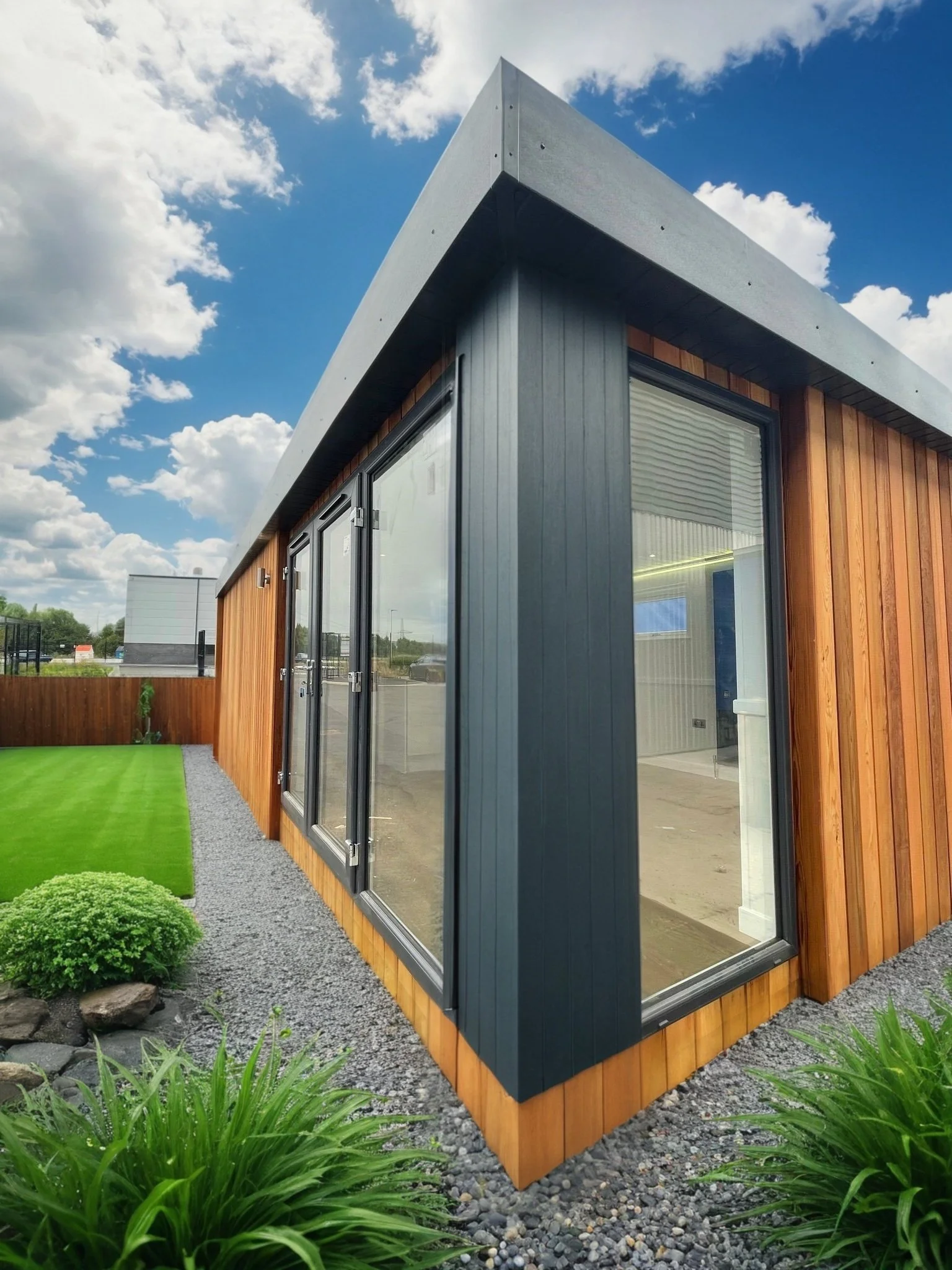 Detailed view of a SIP panel garden room designed to provide year round thermal efficiency.