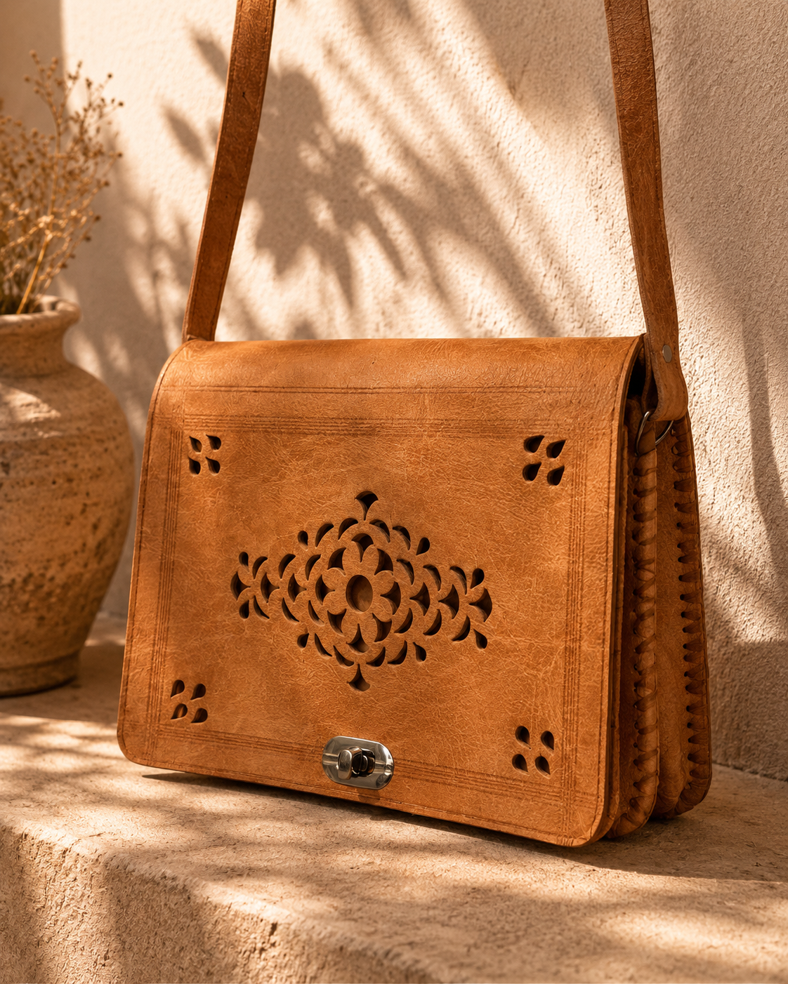 Cutwork Leather Shoulder Bag