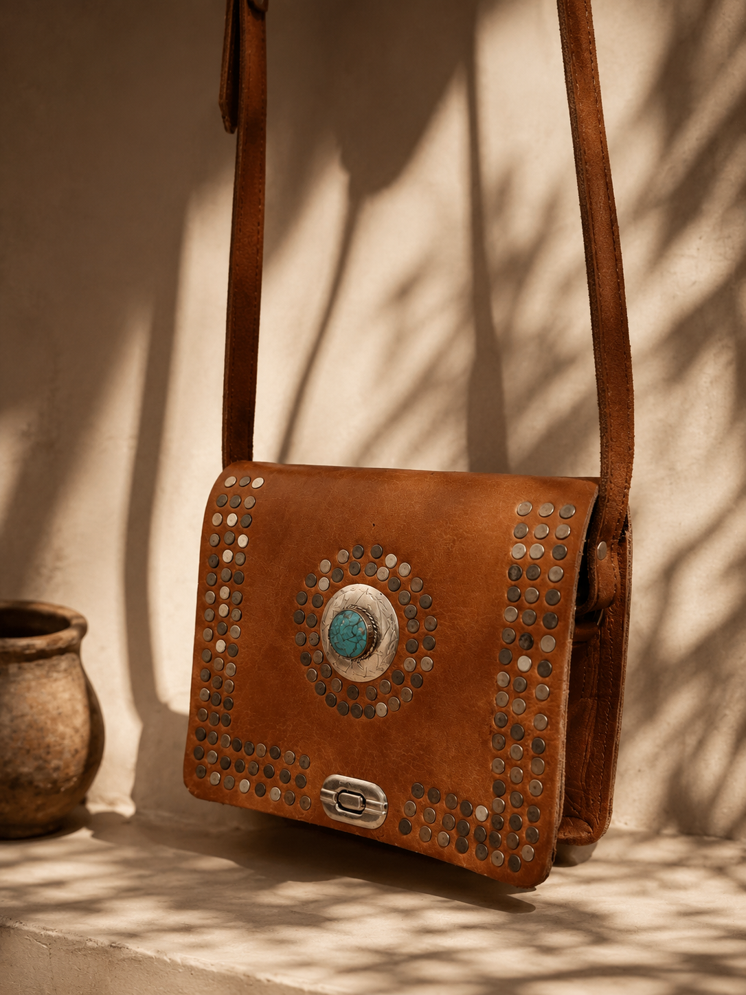 Turquoise Studded Leather Bag