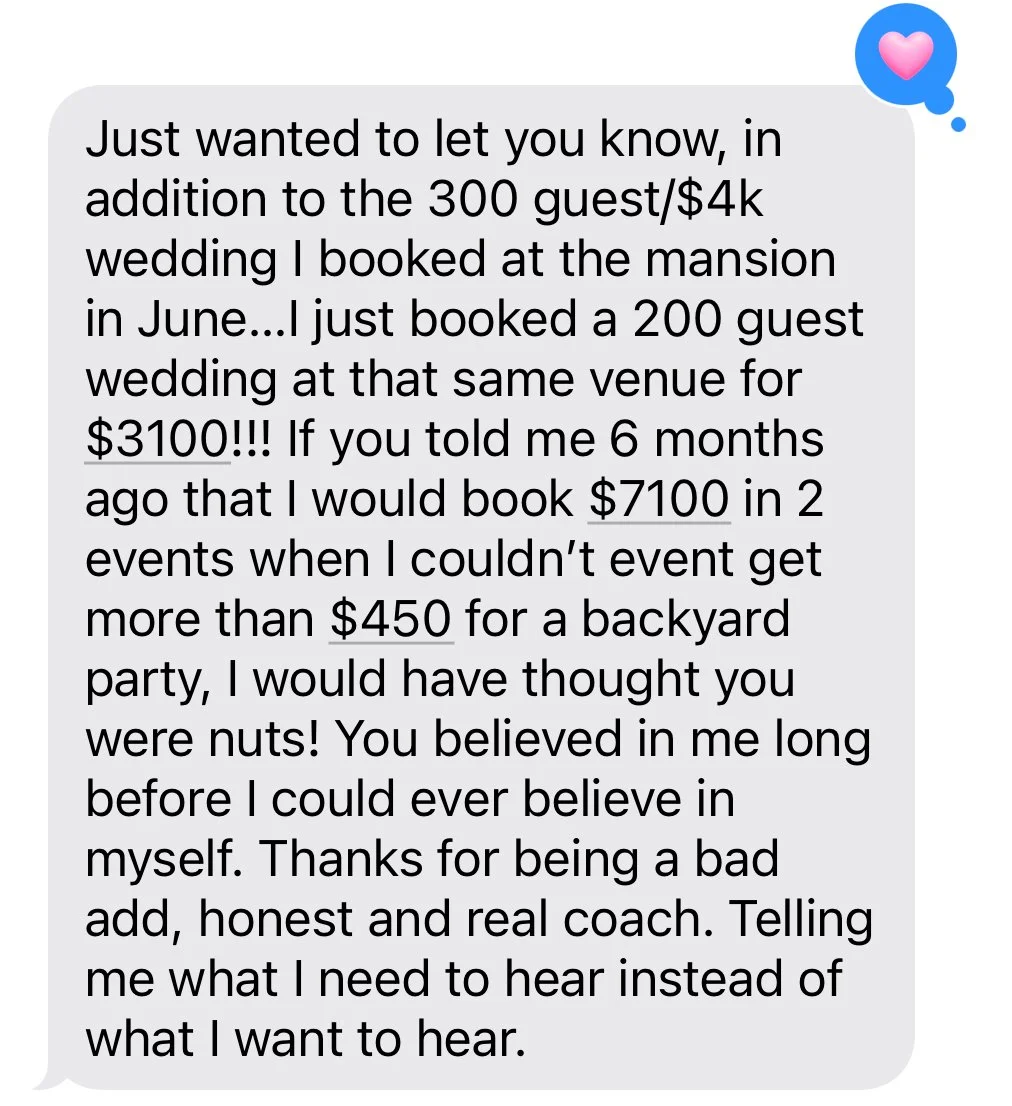 Text message with a pink heart emoji in the top right corner.