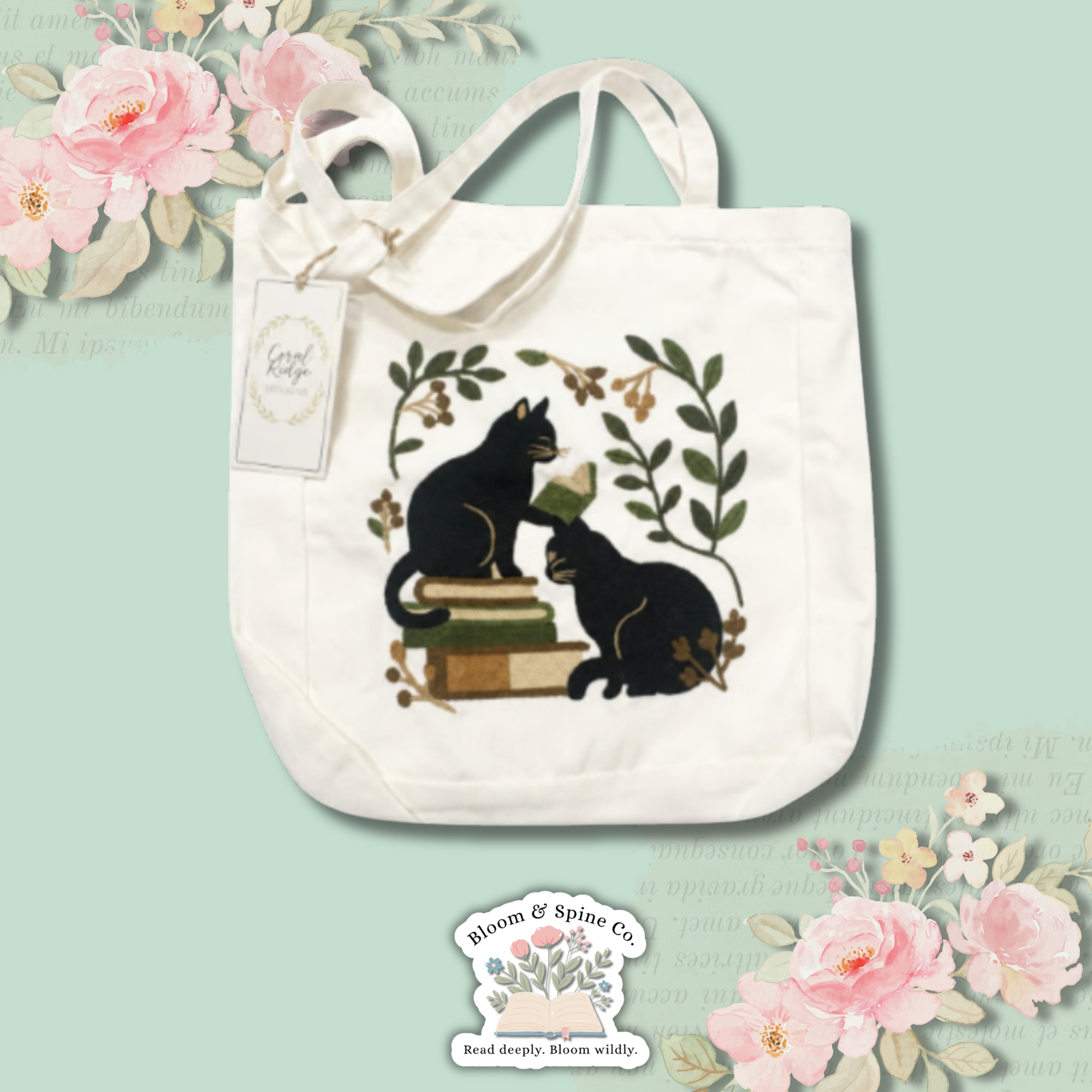 Black Cats on top of Books Tote Bag