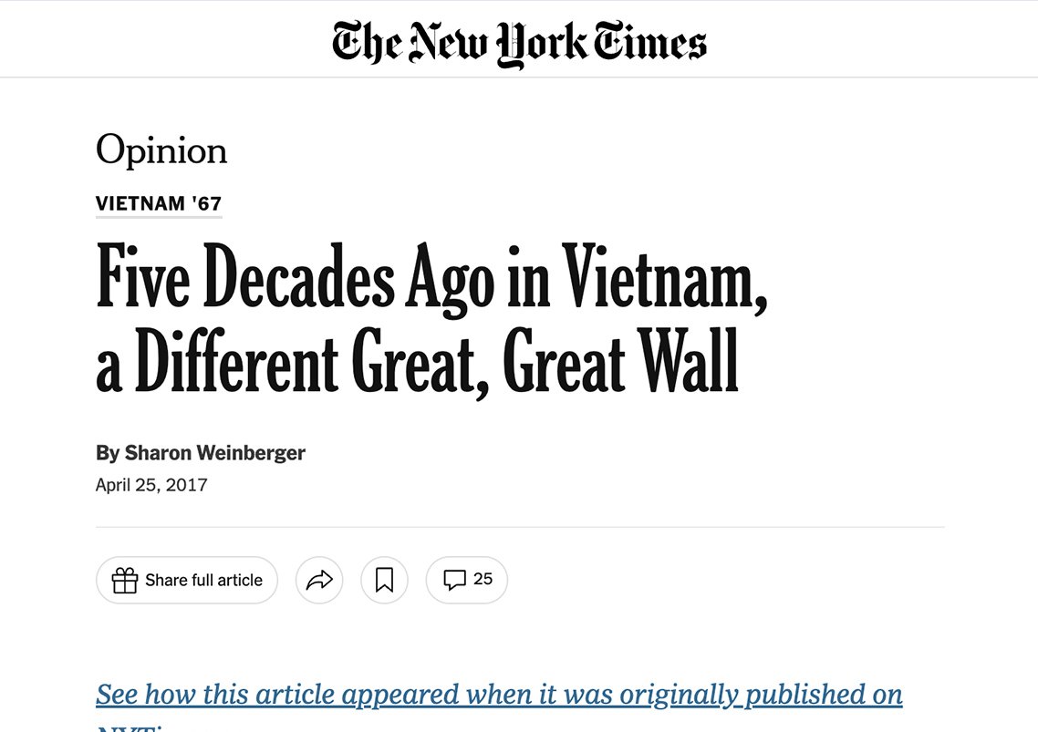 Five Decades Ago in Vietnam, a Different Great, Great Wall, New York Times, April 25, 2017