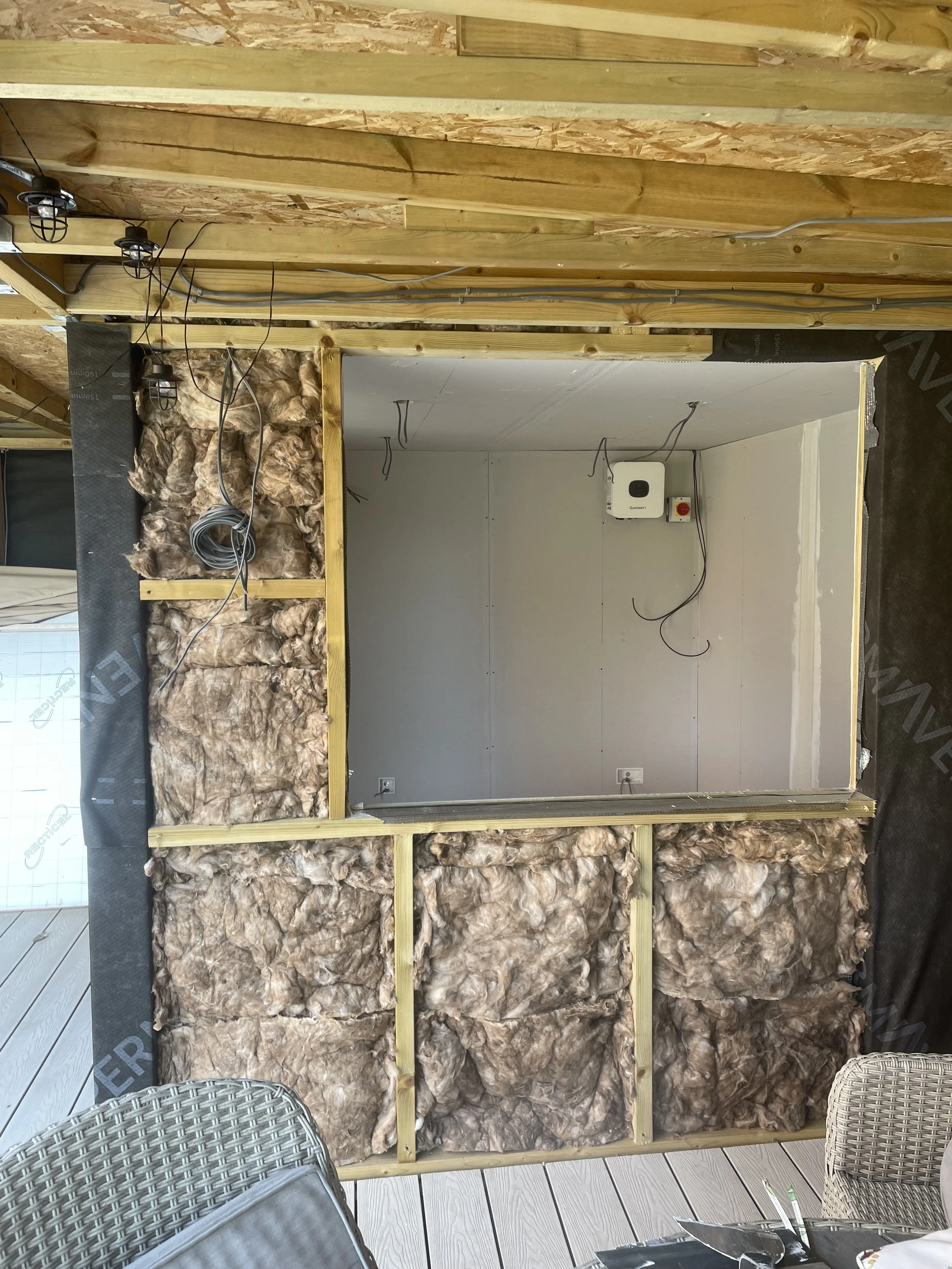 Wall insulated with 150mm rock wool and 1st fix electrics going in
