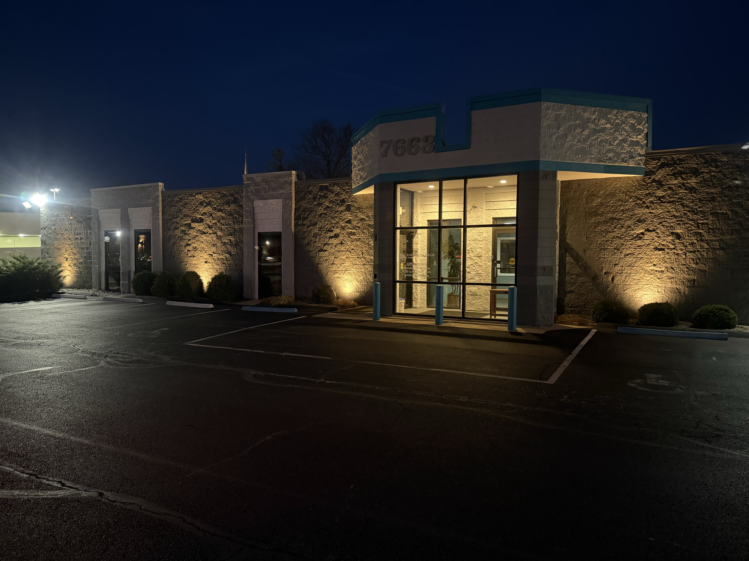 Custom smart landscape lighting installation for an awesome Church in Anderson Township, Ohio