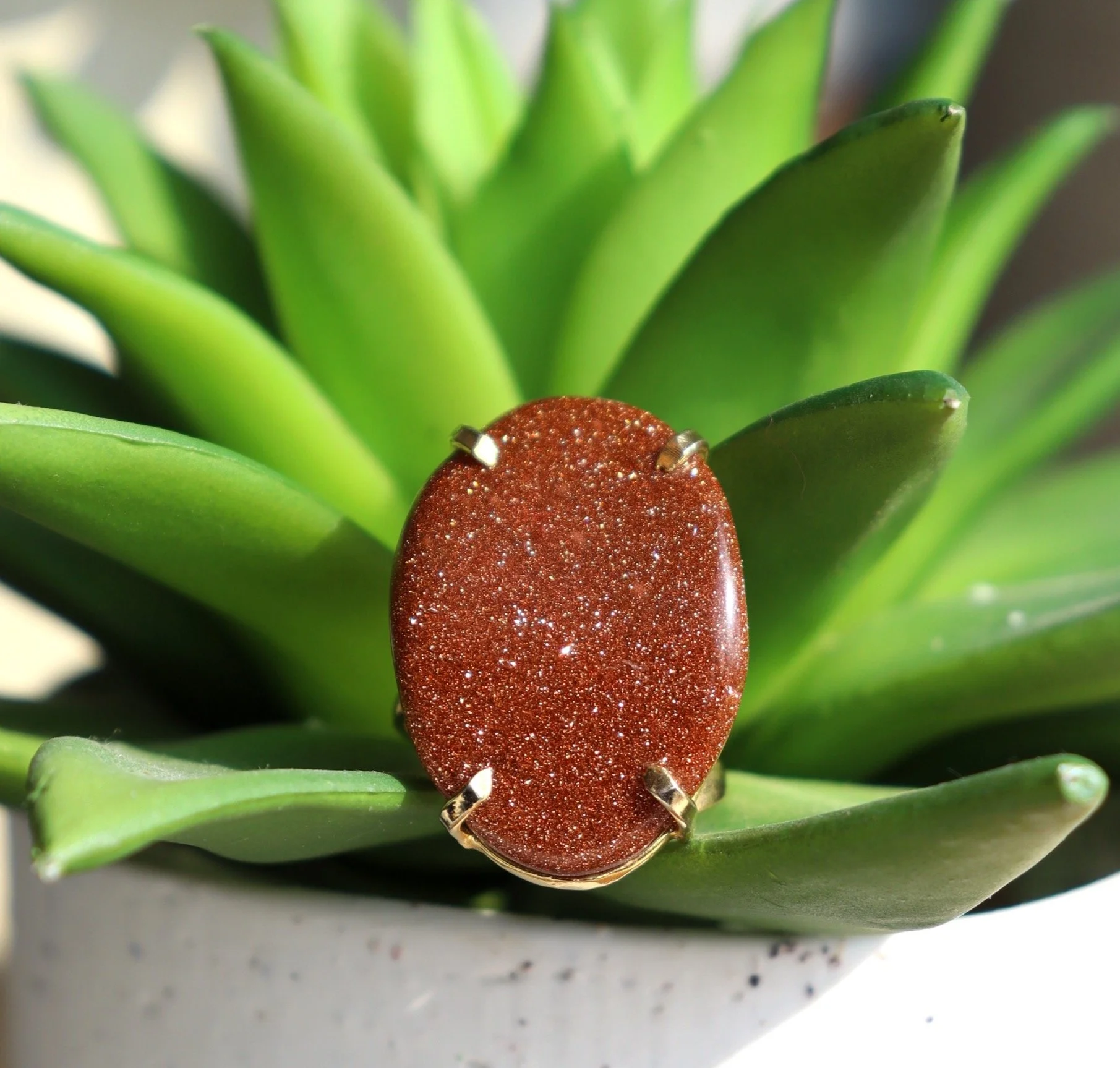 Red Goldstone Oval Ring