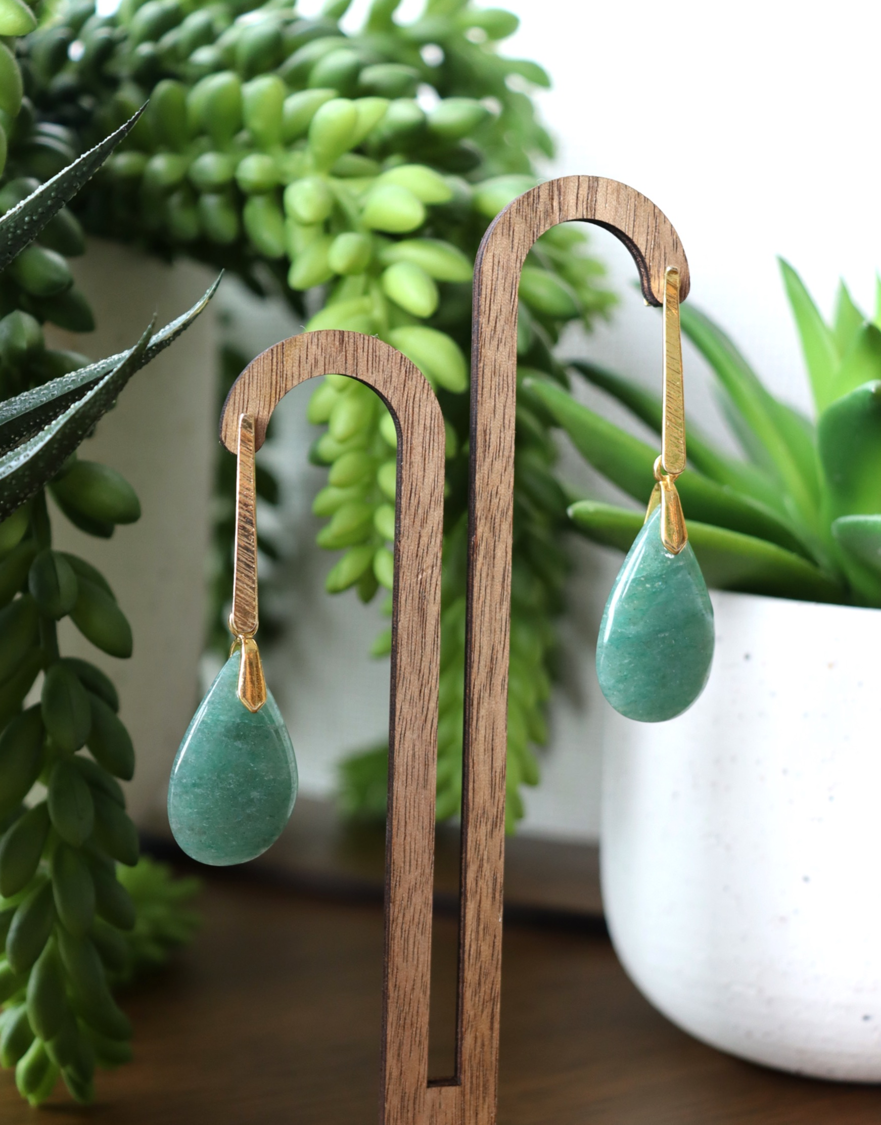 Green Amazonite Teardrop Earrings