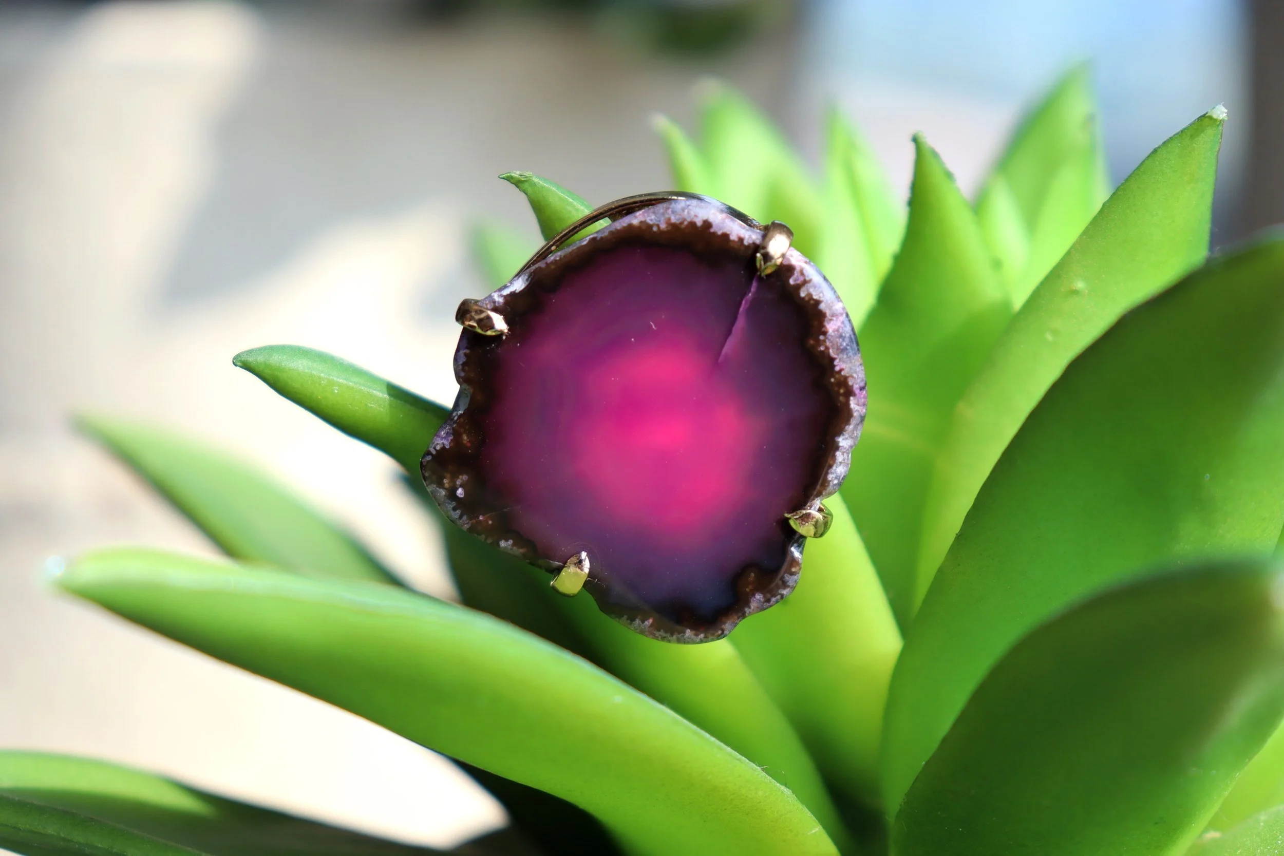 Pink Agate Galaxy Ring
