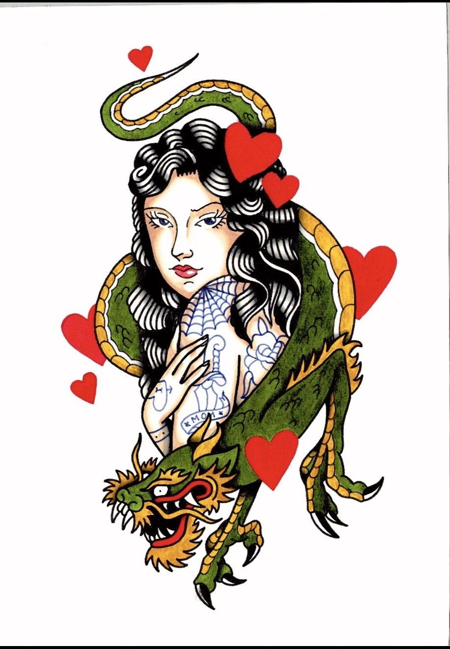 Tattooed Dragon Pin-up Print 8x11