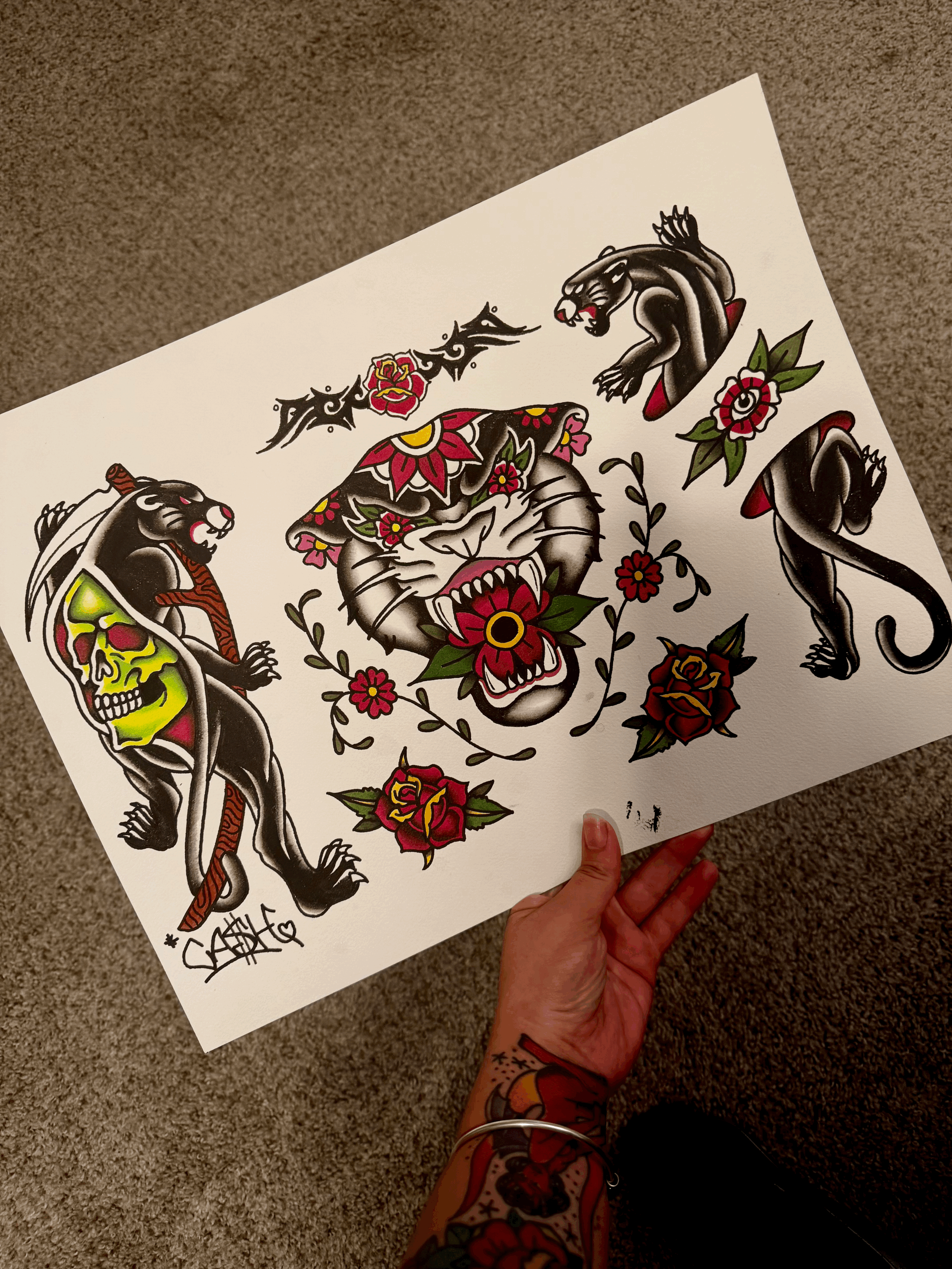 Classic American Traditional Panther Flash Sheet 8x11