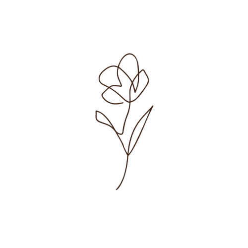 Line drawing of a flower with simple petals and a stem.