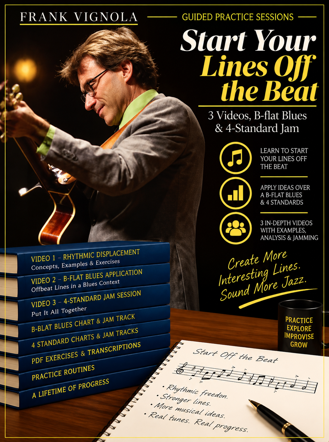 Guided Practice Sessions: Start Your Lines Off the Beat | 3 Videos, B♭ Blues & 4-Standard Jam