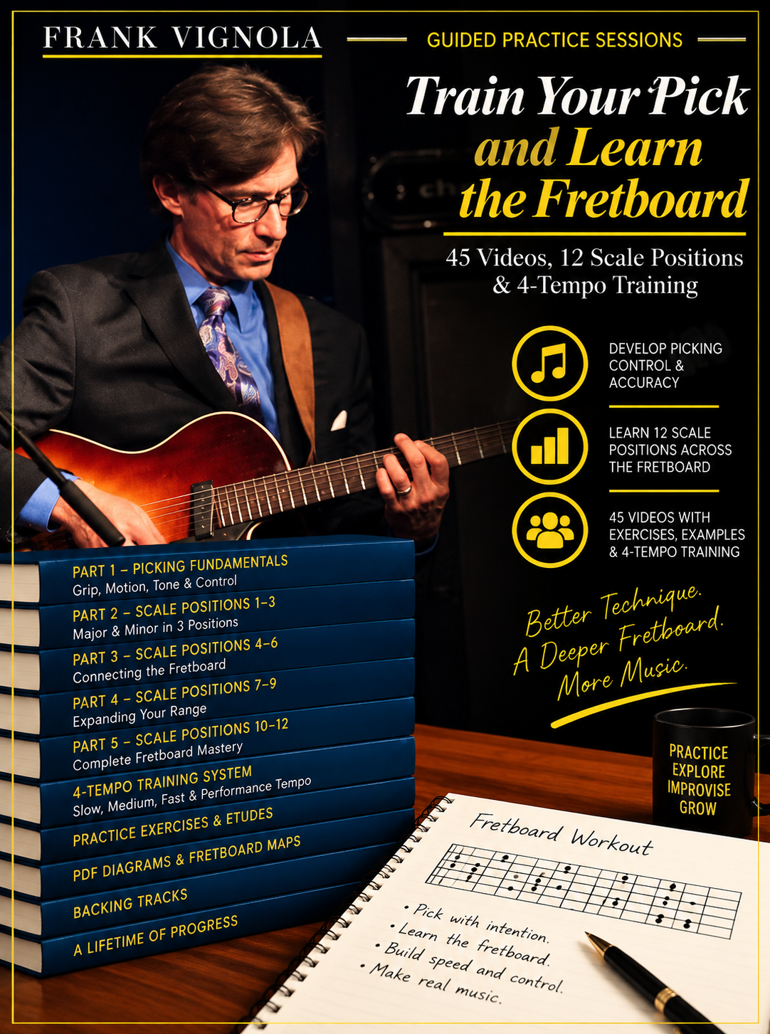 Guided Practice Sessions: Train Your Pick and Learn the Fretboard | 45 Videos, 12 Scale Positions & 4-Tempo Training