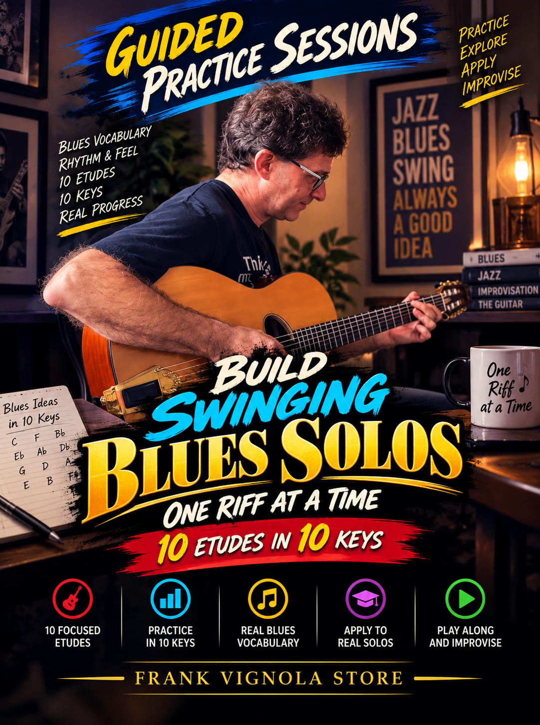 Guided Practice Sessions: Build Swinging Blues Solos One Riff at a Time | 10 Etudes in 10 Keys