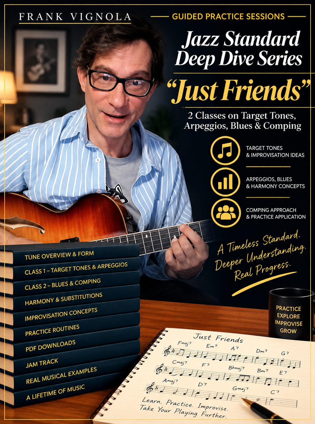 Guided Practice Sessions: Jazz Standard Deep Dive — “Just Friends” | 2 Classes on Target Tones, Arpeggios, Blues & Comping