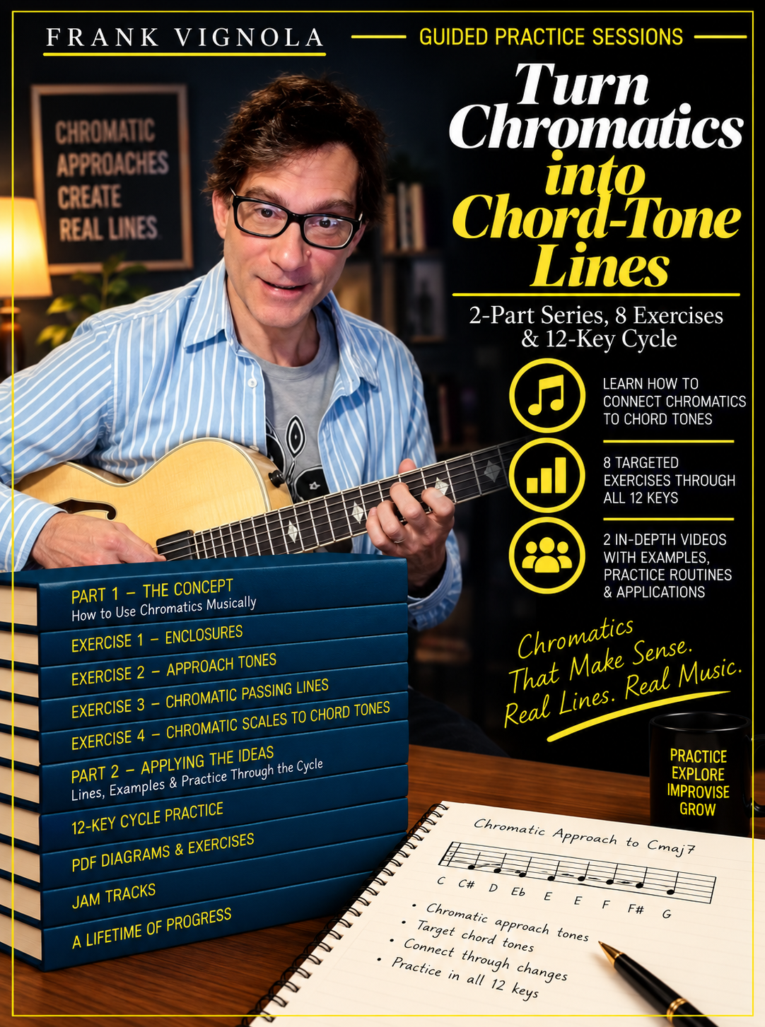 Guided Practice Sessions: Turn Chromatics Into Chord-Tone Lines | 2-Part Series, 8 Exercises & 12-Key Cycle