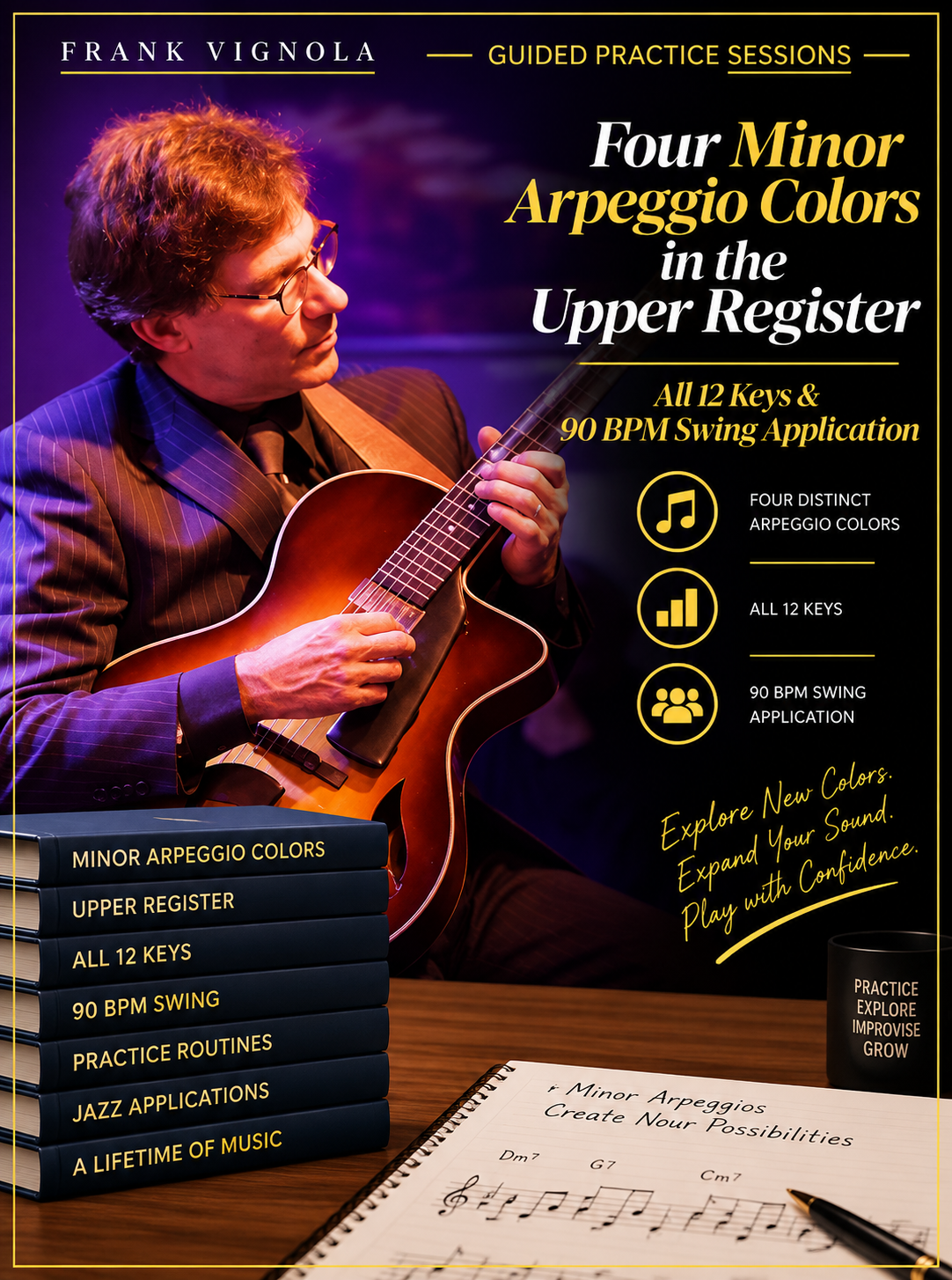 Guided Practice Sessions: Four Minor Arpeggio Colors in the Upper Register | All 12 Keys & 90 BPM Swing Application