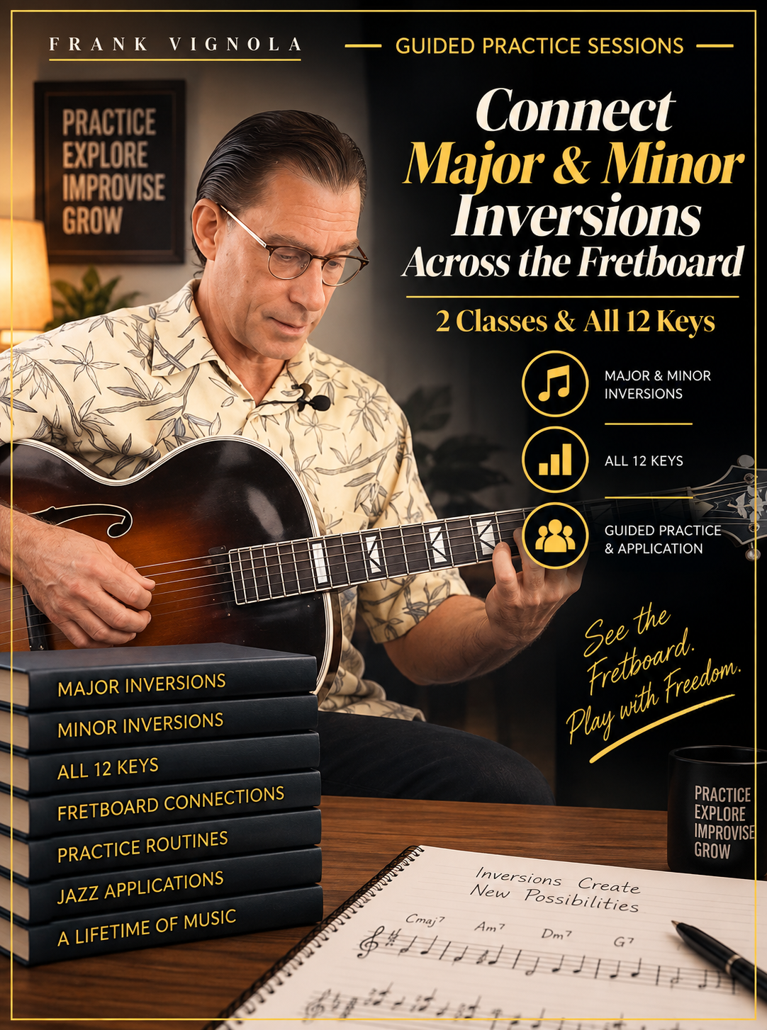 Guided Practice Sessions: Connect Major & Minor Inversions Across the Fretboard | 2 Classes & All 12 Keys