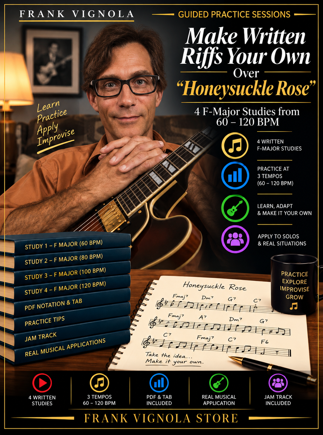 Guided Practice Sessions: Make Written Riffs Your Own Over 